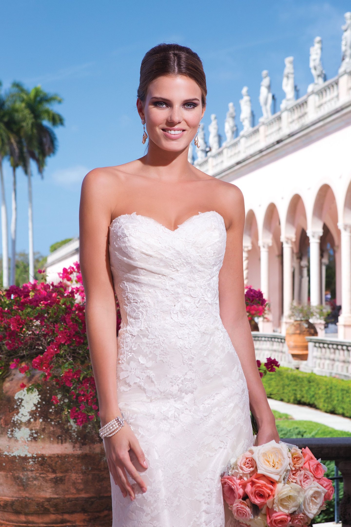 Sweetheart Gowns Style 6050 Ruched Bodice Chantilly Lace Fit and Flare Dress