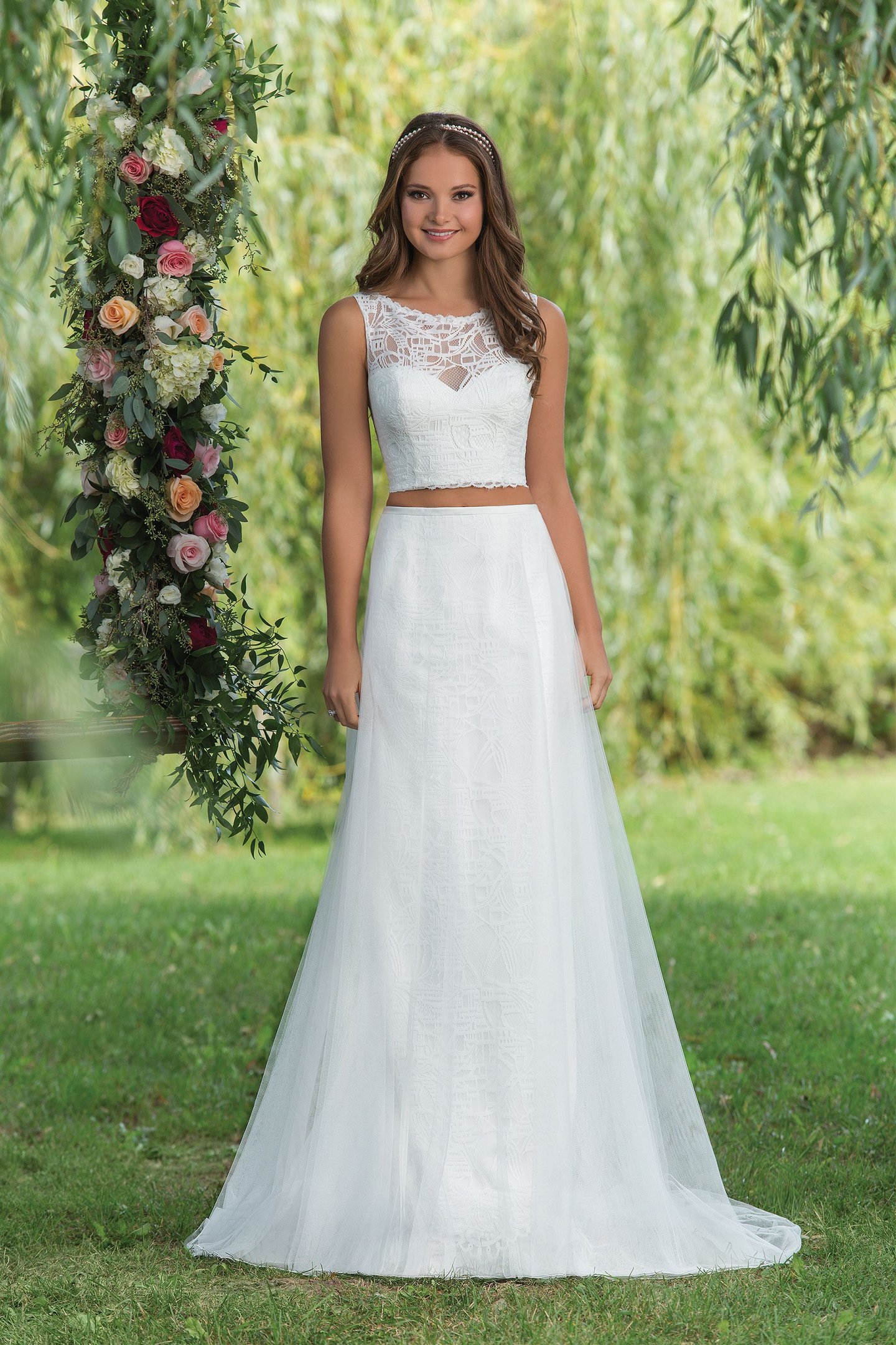 Sweetheart Gowns Style 6140 English Net and Lace Skirt and Cropped Top with Sabrina Neckline