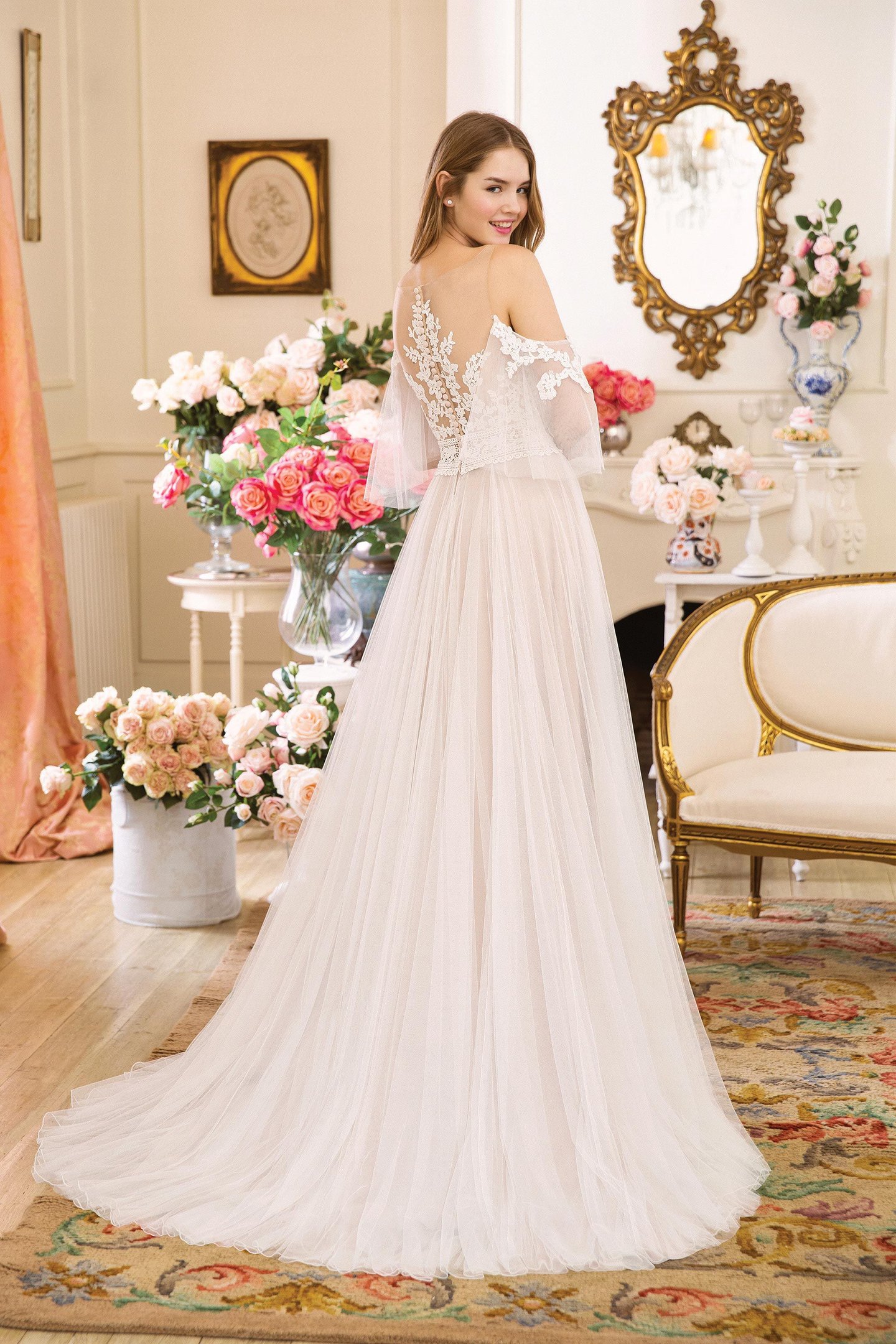 Sweetheart Gowns Style 11089 Deep V-neck A-line Lace and English Net Gown with Flutter Sleeves