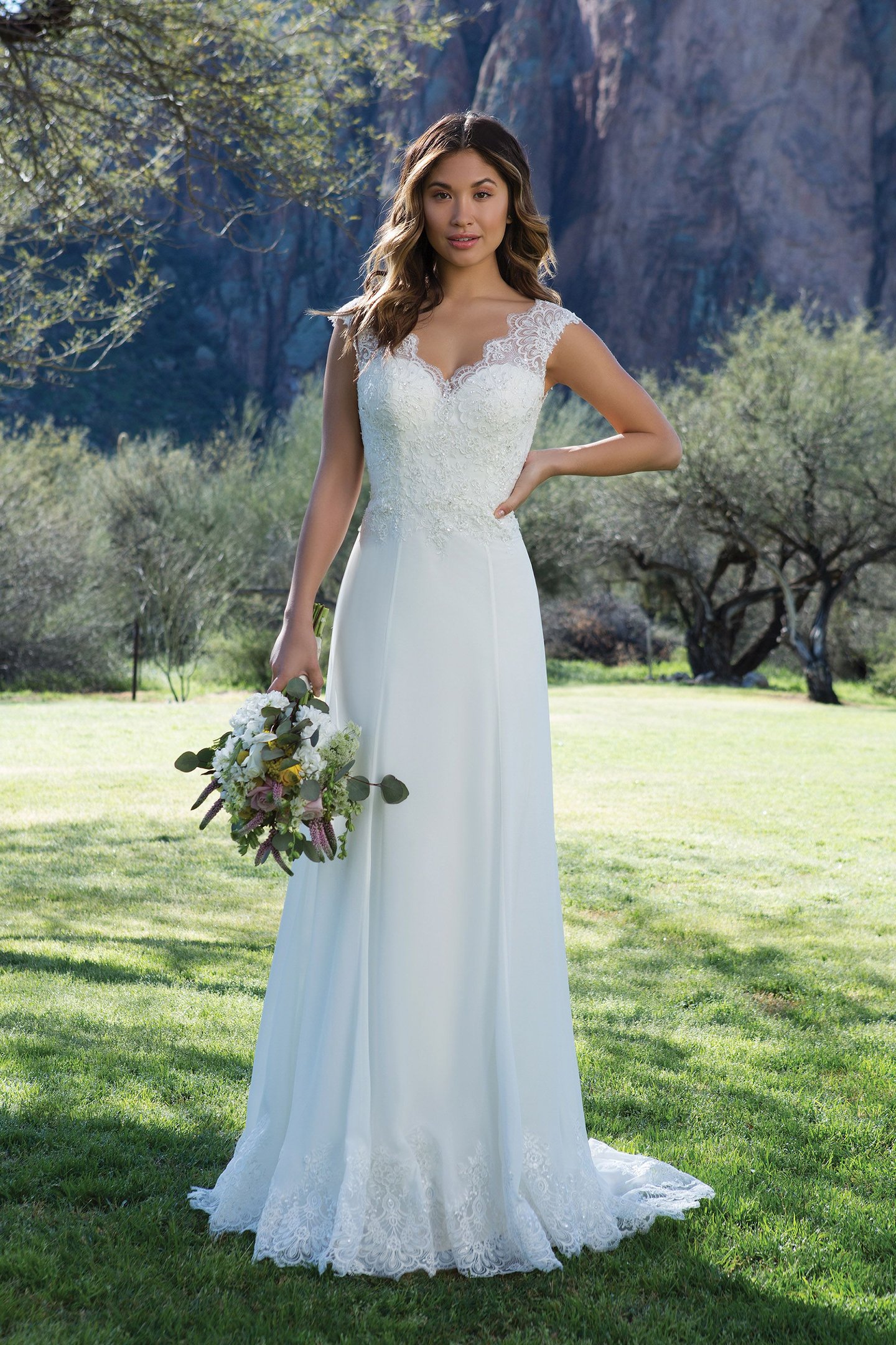 Sweetheart Gowns Romantic Lace and Chiffon Gown with Scalloped Low Back