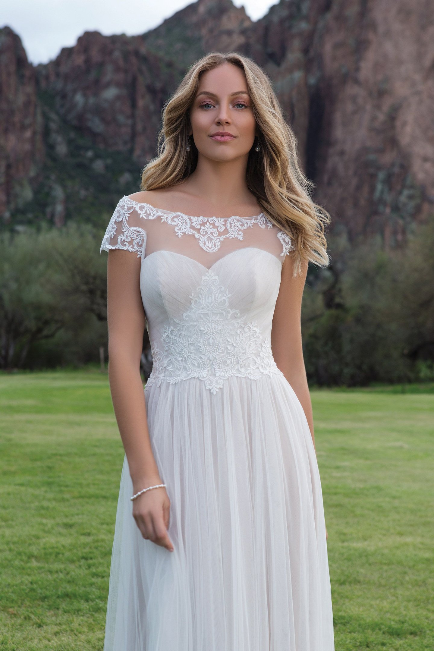 Sweetheart Gowns Pleated English Net Gown with Embroidered Lace Waist