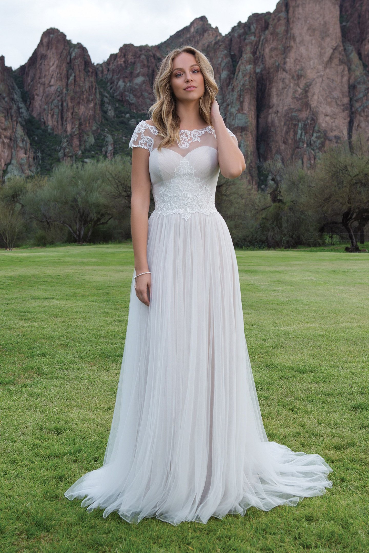 Sweetheart Gowns Pleated English Net Gown with Embroidered Lace Waist