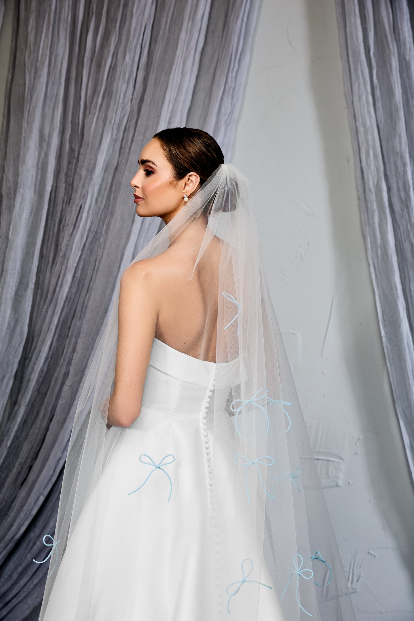 Thanks & Goodluck Style TG1125L110 Cathedral Length Tulle Veil with Rolled Tulle Bow Detailing