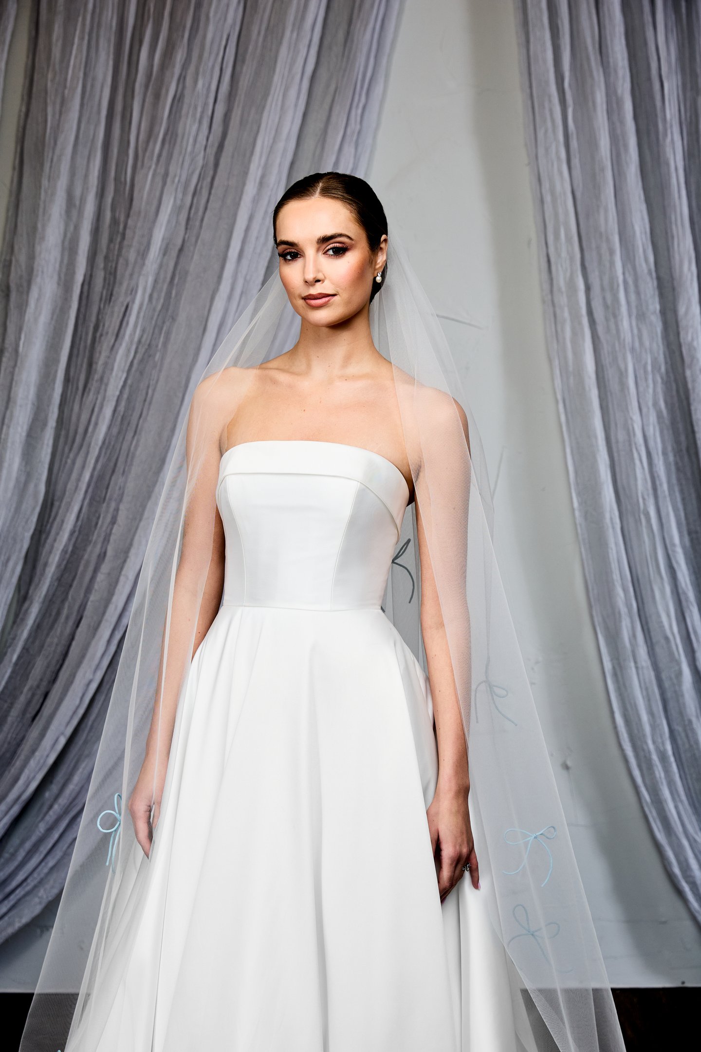 Thanks & Goodluck Style TG1125L110 Cathedral Length Tulle Veil with Rolled Tulle Bow Detailing