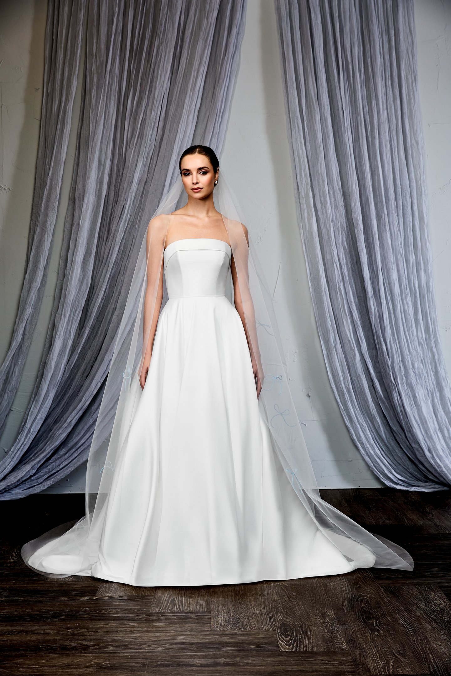 Thanks & Goodluck Style TG1125L110 Cathedral Length Tulle Veil with Rolled Tulle Bow Detailing