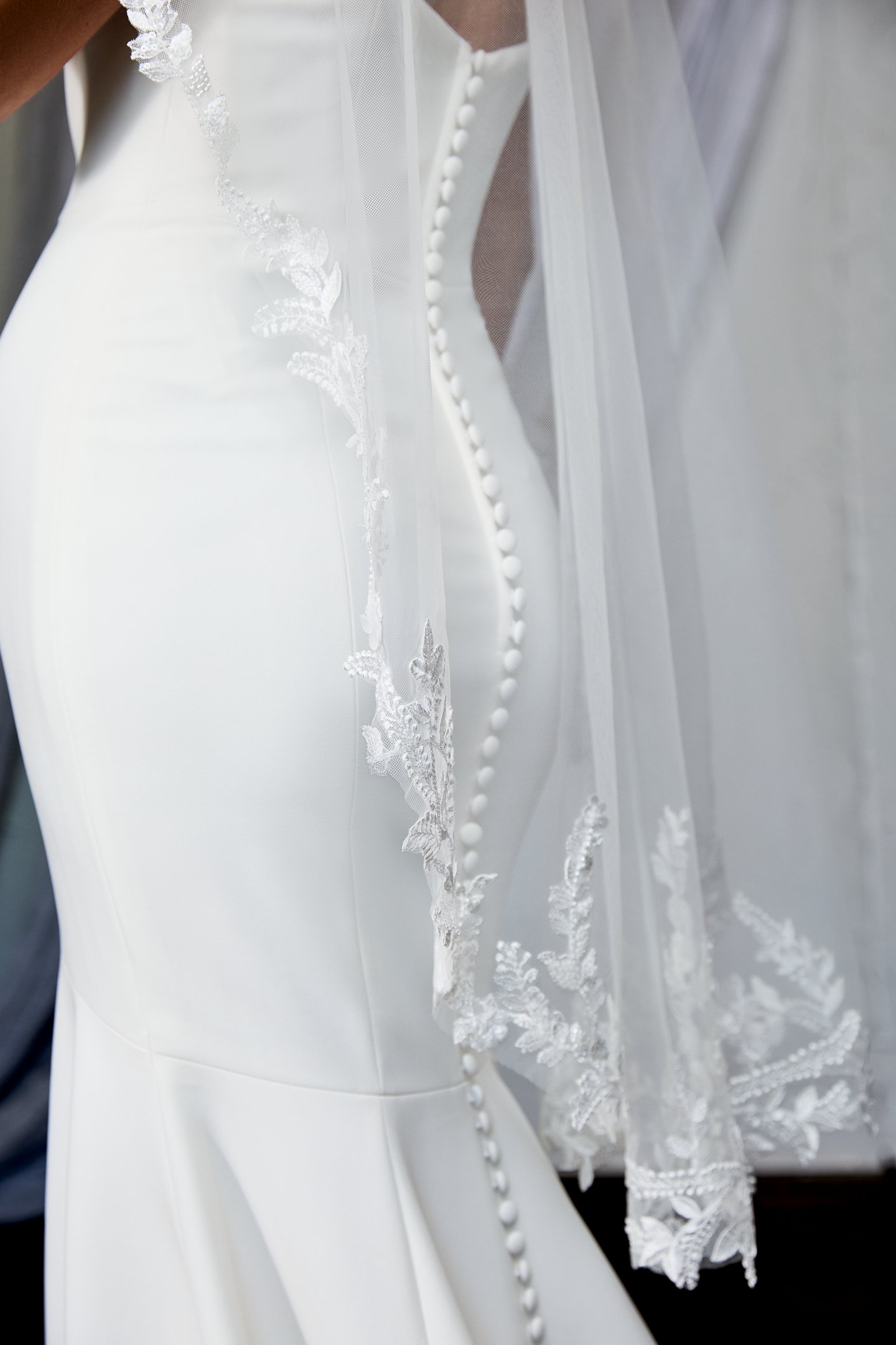 Thanks & Goodluck Style TG1126L048 Waltz Length Tulle Veil with Embroidered Lace Appliqués Along the Edge