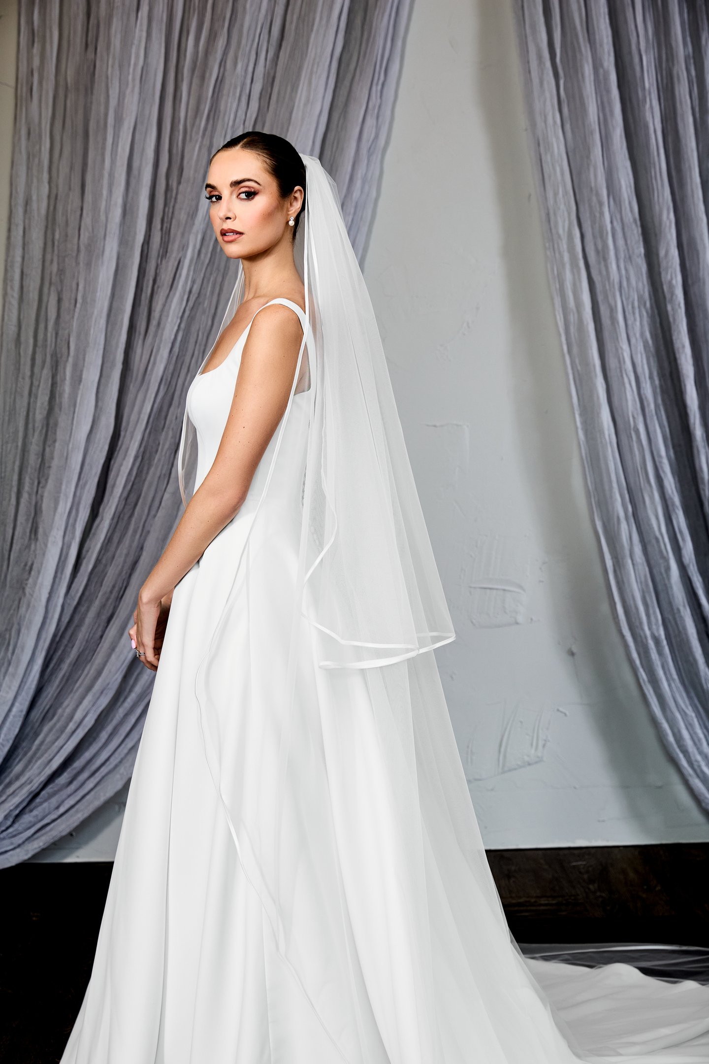 Thanks & Goodluck Style TG1127L120 Cathedral Length Tulle Veil with Satin Edge and Blusher