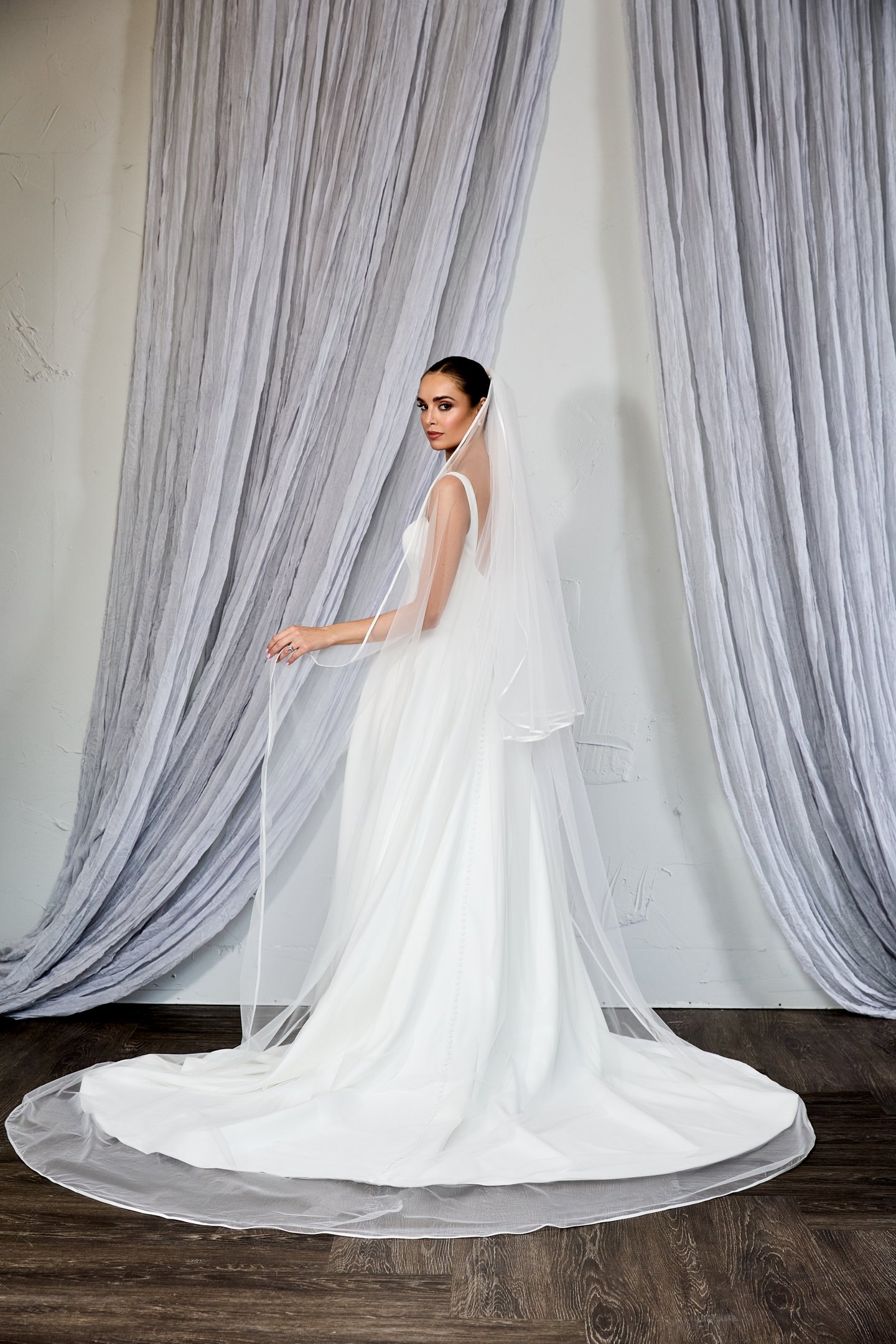 Thanks & Goodluck Style TG1127L120 Cathedral Length Tulle Veil with Satin Edge and Blusher