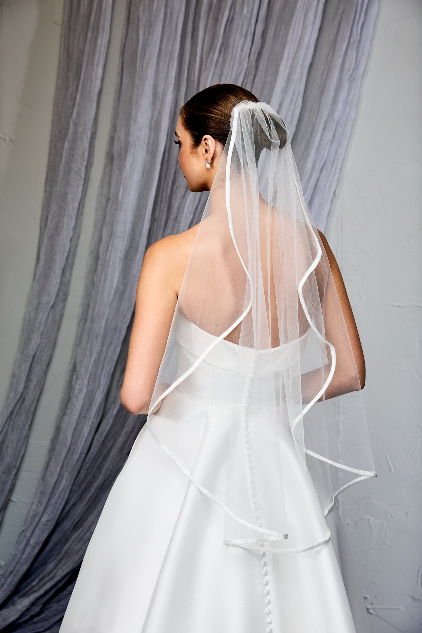 Thanks & Goodluck Style TG1128L037 Fingertip Length Veil with Brocade Edging Along the Hem