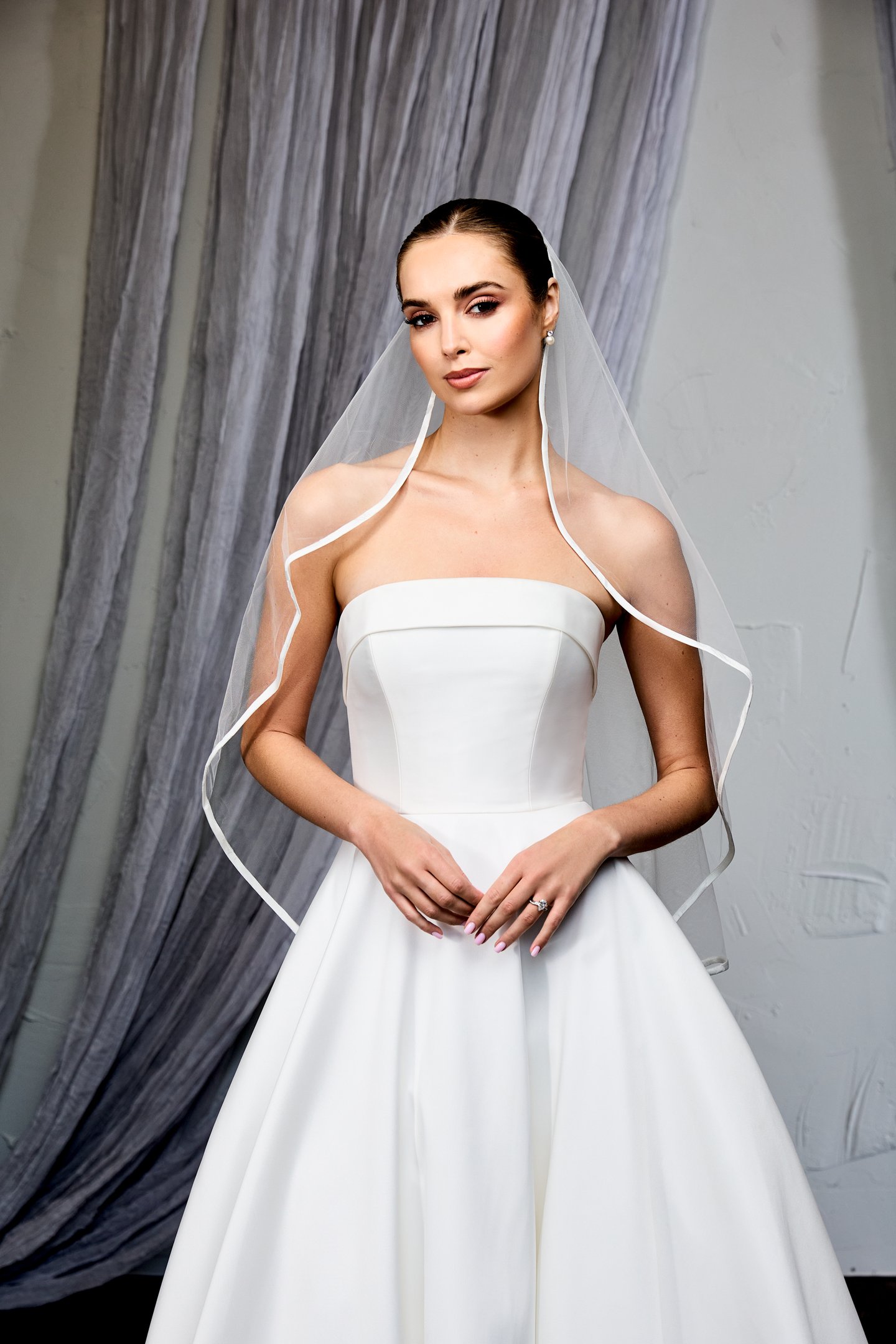 Thanks & Goodluck Style TG1128L037 Fingertip Length Veil with Brocade Edging Along the Hem