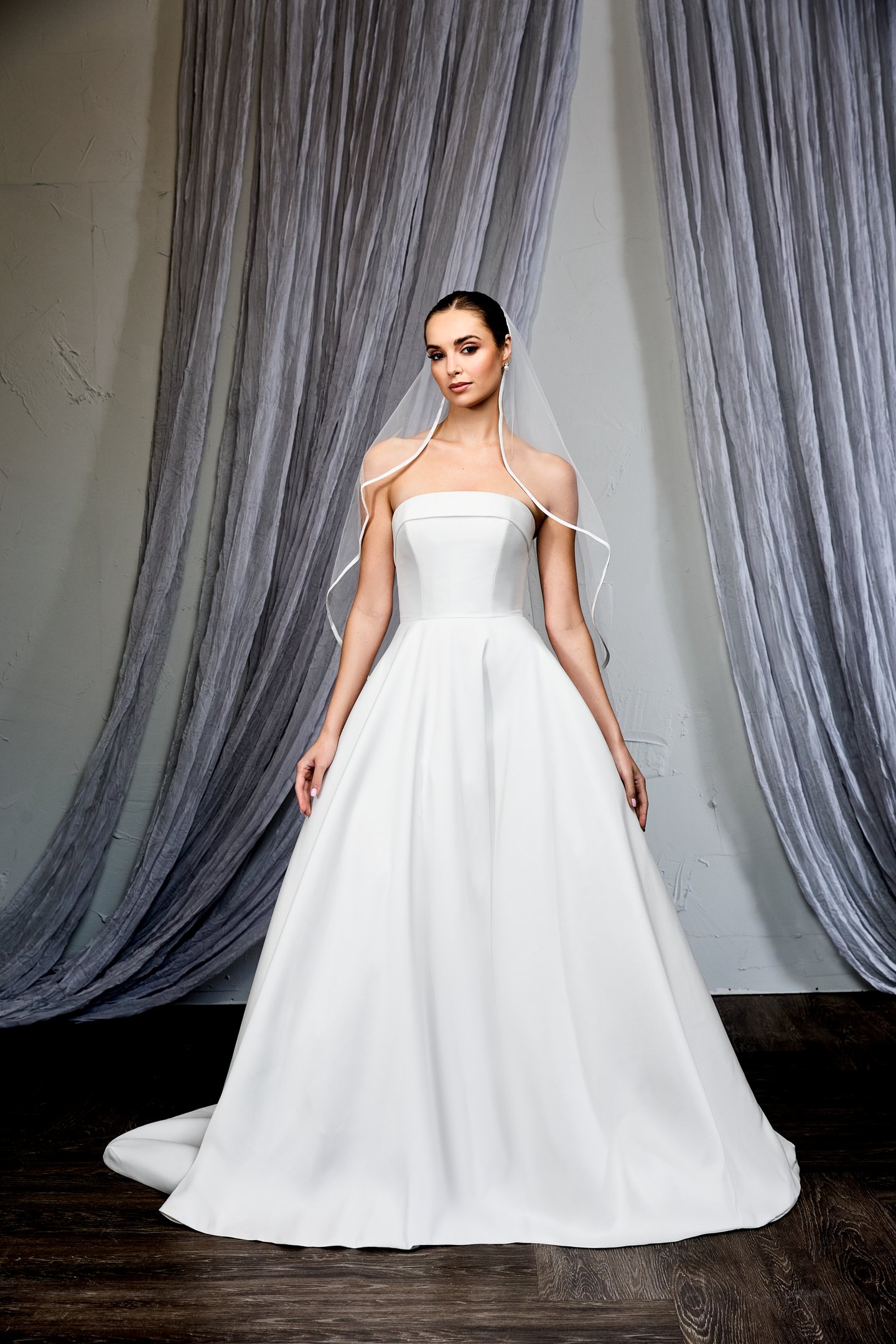 Thanks & Goodluck Style TG1128L037 Fingertip Length Veil with Brocade Edging Along the Hem