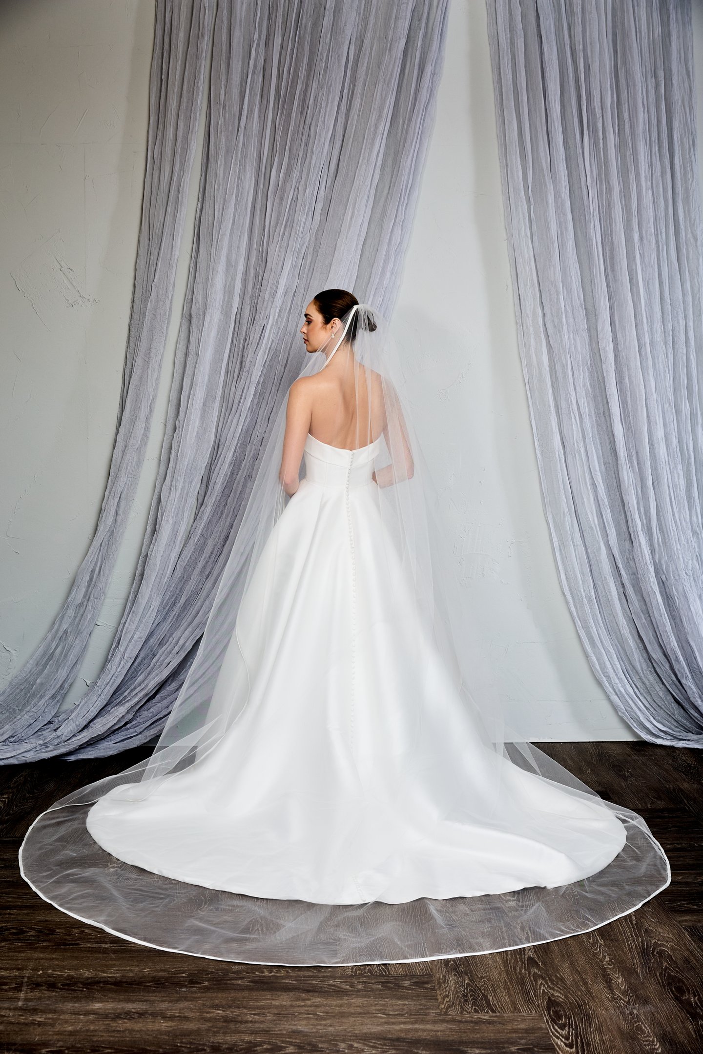 Thanks & Goodluck Style TG1128L120 Cathedral Length Veil with Brocade Edging Along the Hem