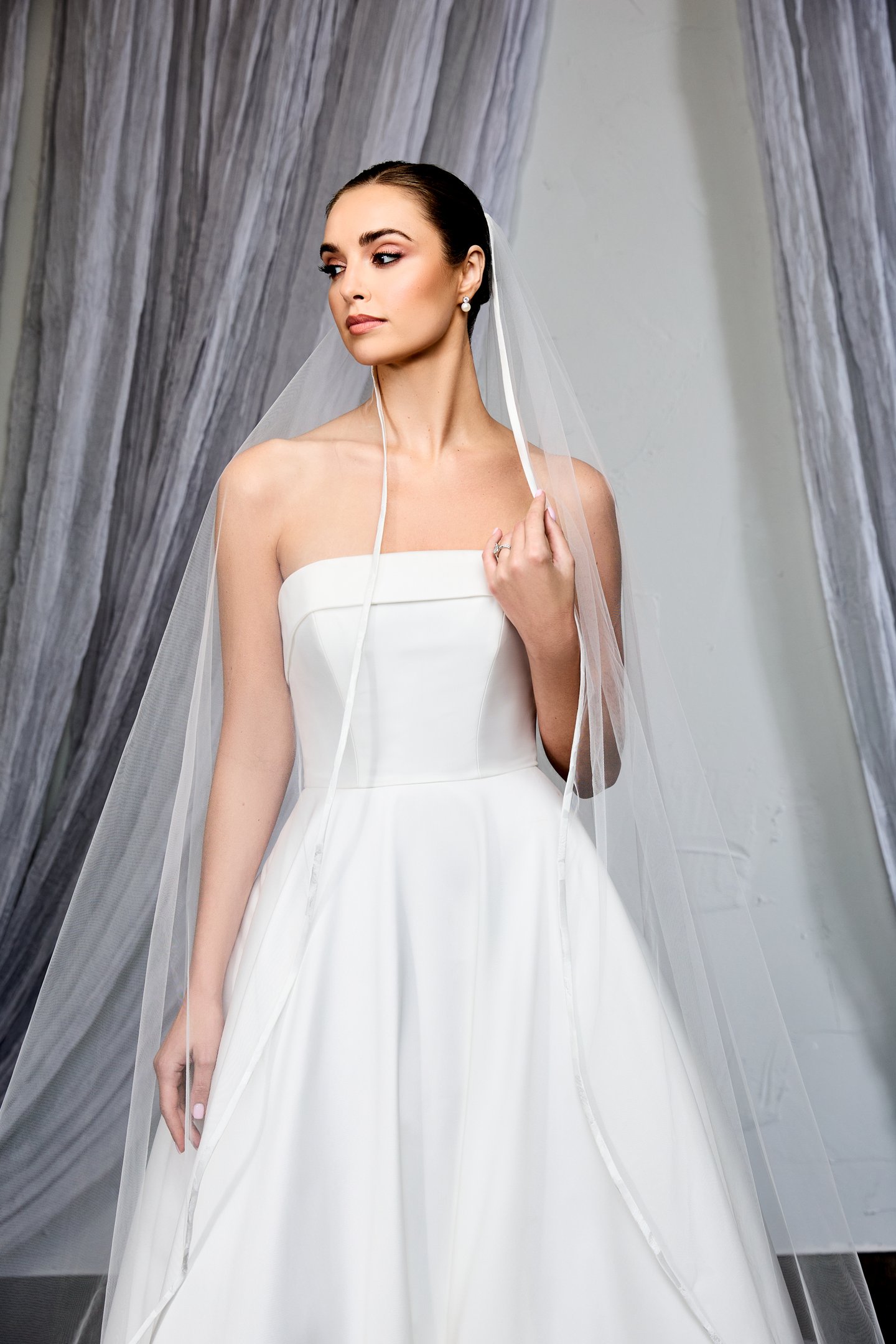 Thanks & Goodluck Style TG1128L120 Cathedral Length Veil with Brocade Edging Along the Hem