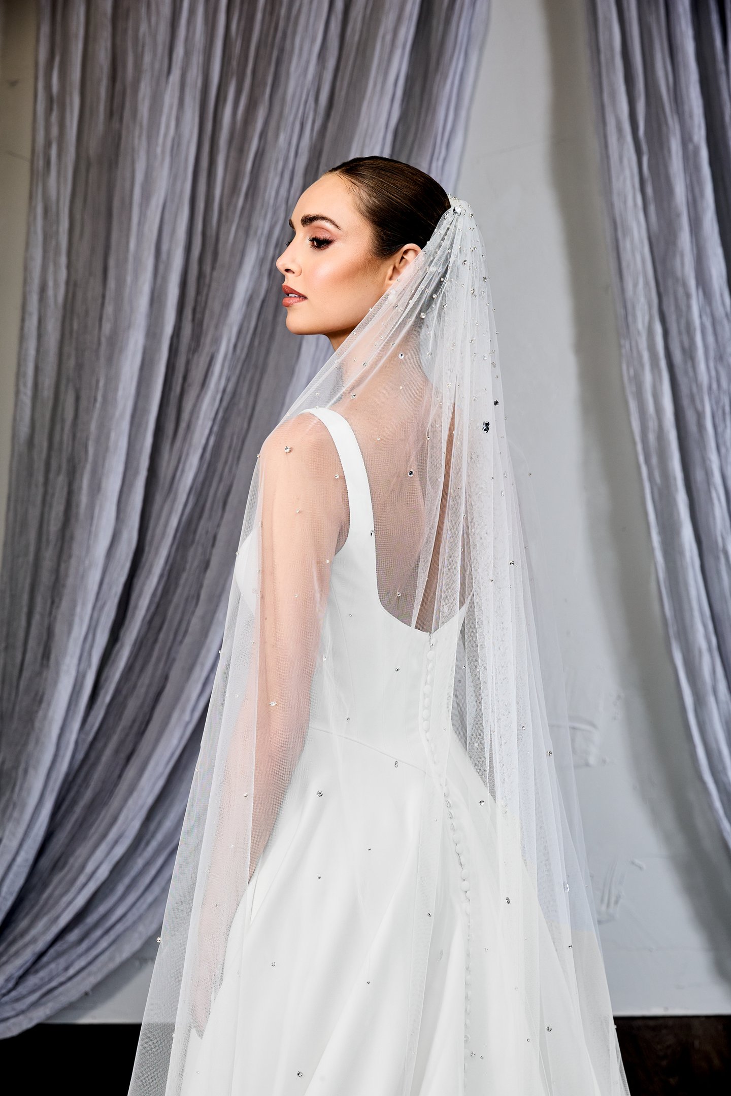 Thanks & Goodluck Style TG1129L120 Cathedral Length Veil with Scattered Beading & Crystals from Comb