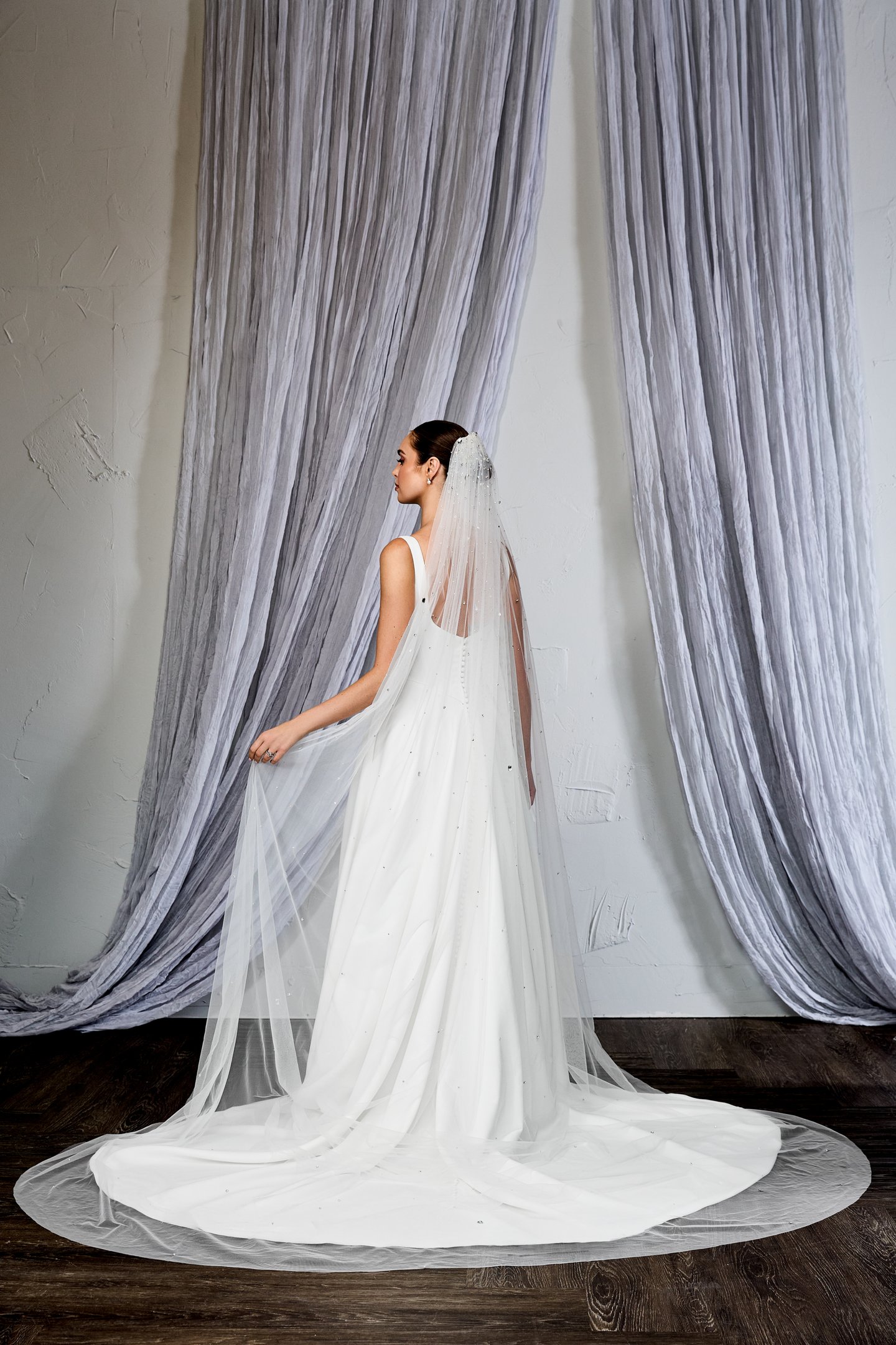 Thanks & Goodluck Style TG1129L120 Cathedral Length Veil with Scattered Beading & Crystals from Comb