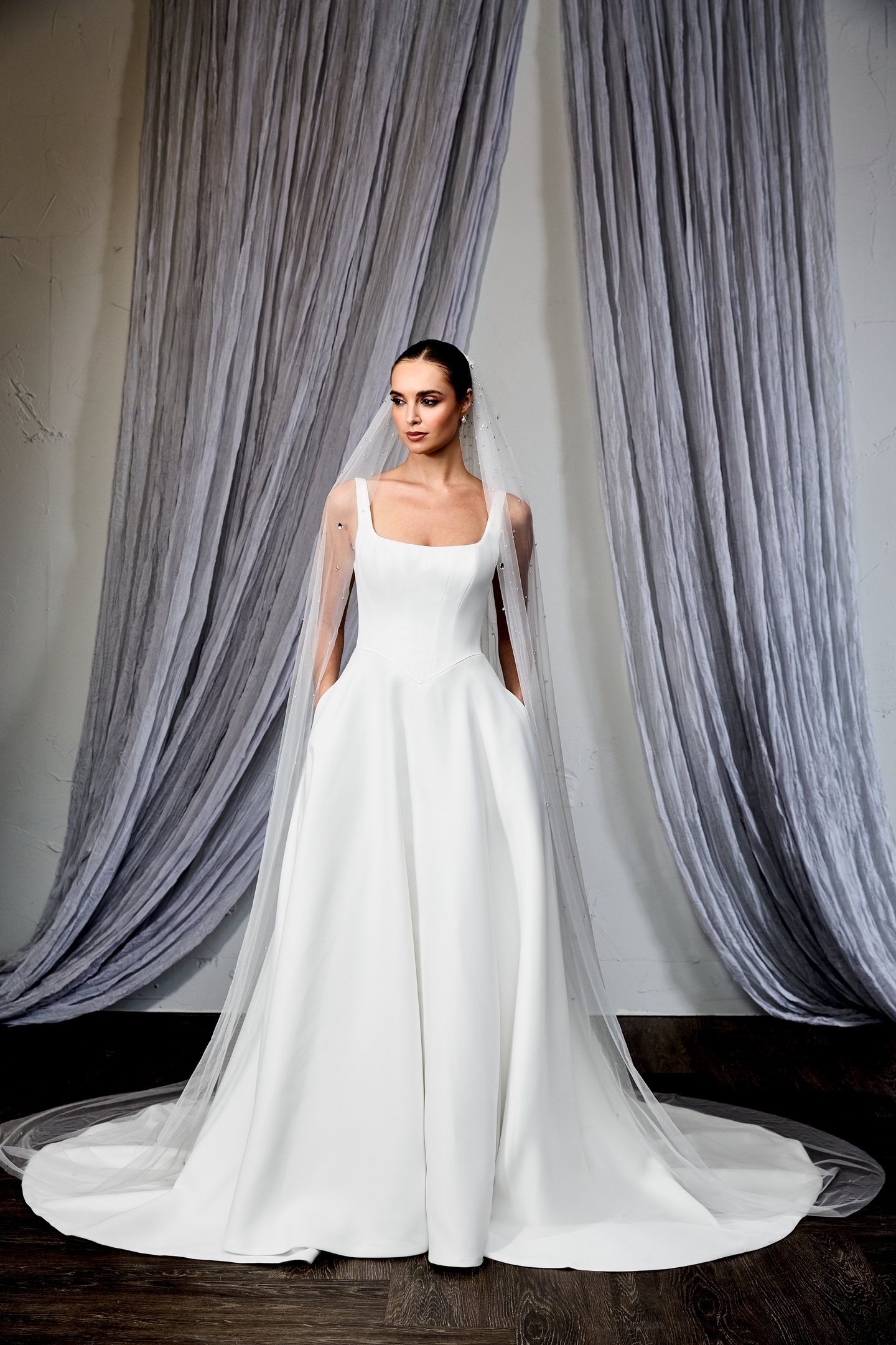 Thanks & Goodluck Style TG1129L120 Cathedral Length Veil with Scattered Beading & Crystals from Comb