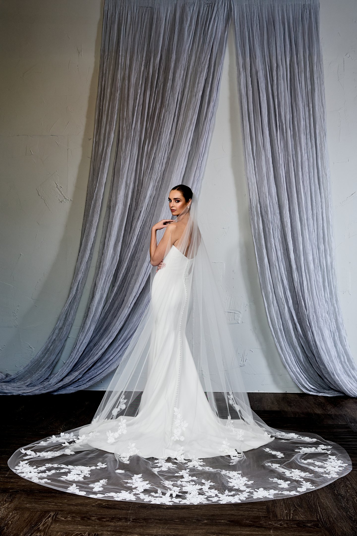 Thanks & Goodluck Style TG1130L120 Cathedral Length Veil with 3D Lace Appliqués