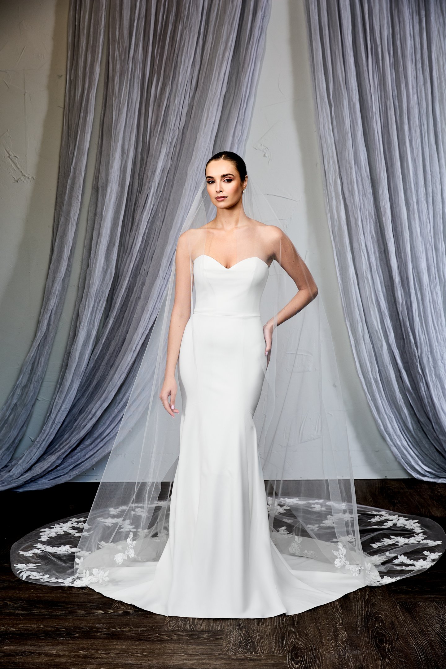 Thanks & Goodluck Style TG1130L120 Cathedral Length Veil with 3D Lace Appliqués