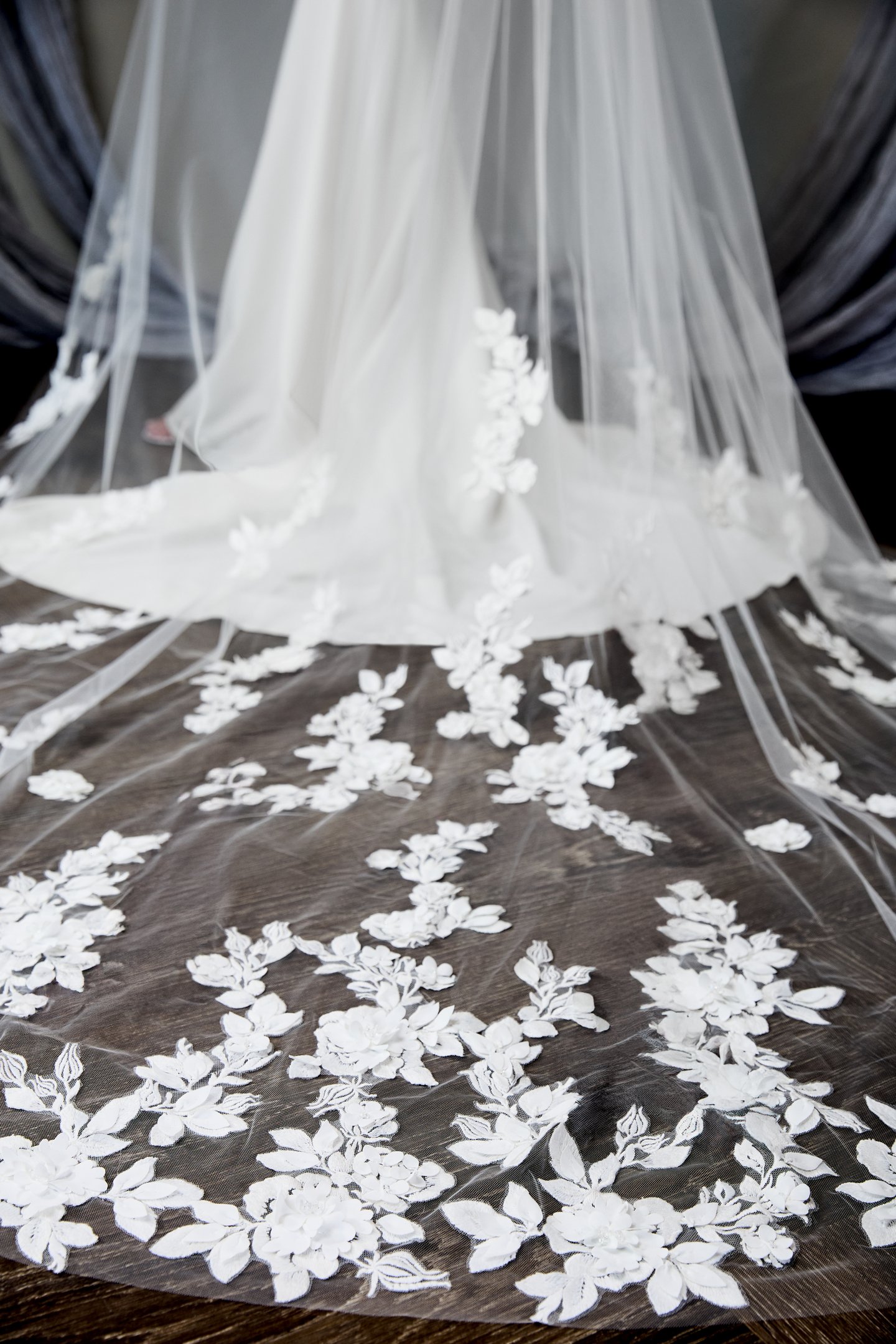 Thanks & Goodluck Style TG1130L120 Cathedral Length Veil with 3D Lace Appliqués