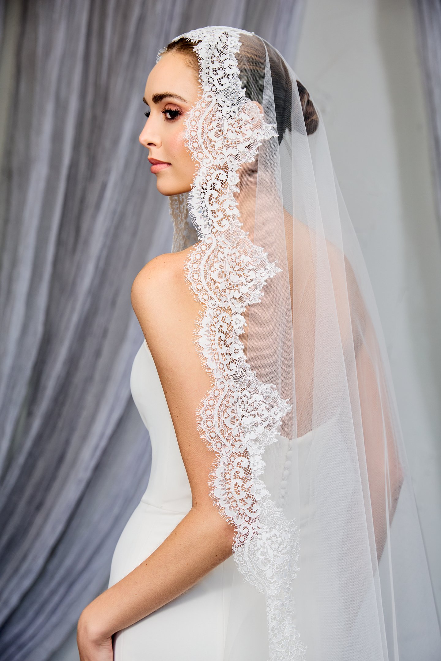 TG1133L130: Cathedral Length Mantilla Veil with Chantilly Lace