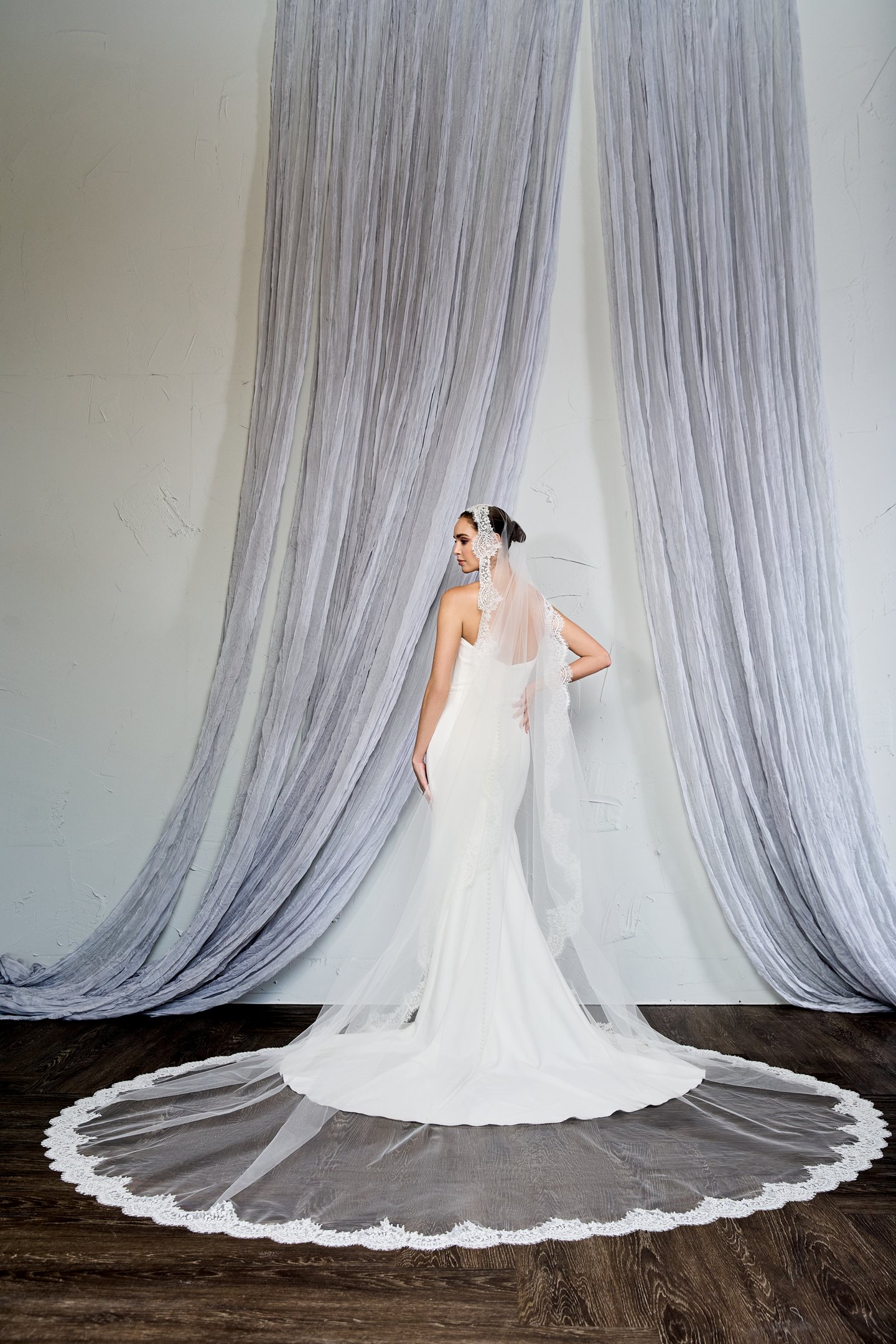 TG1133L130: Cathedral Length Mantilla Veil with Chantilly Lace