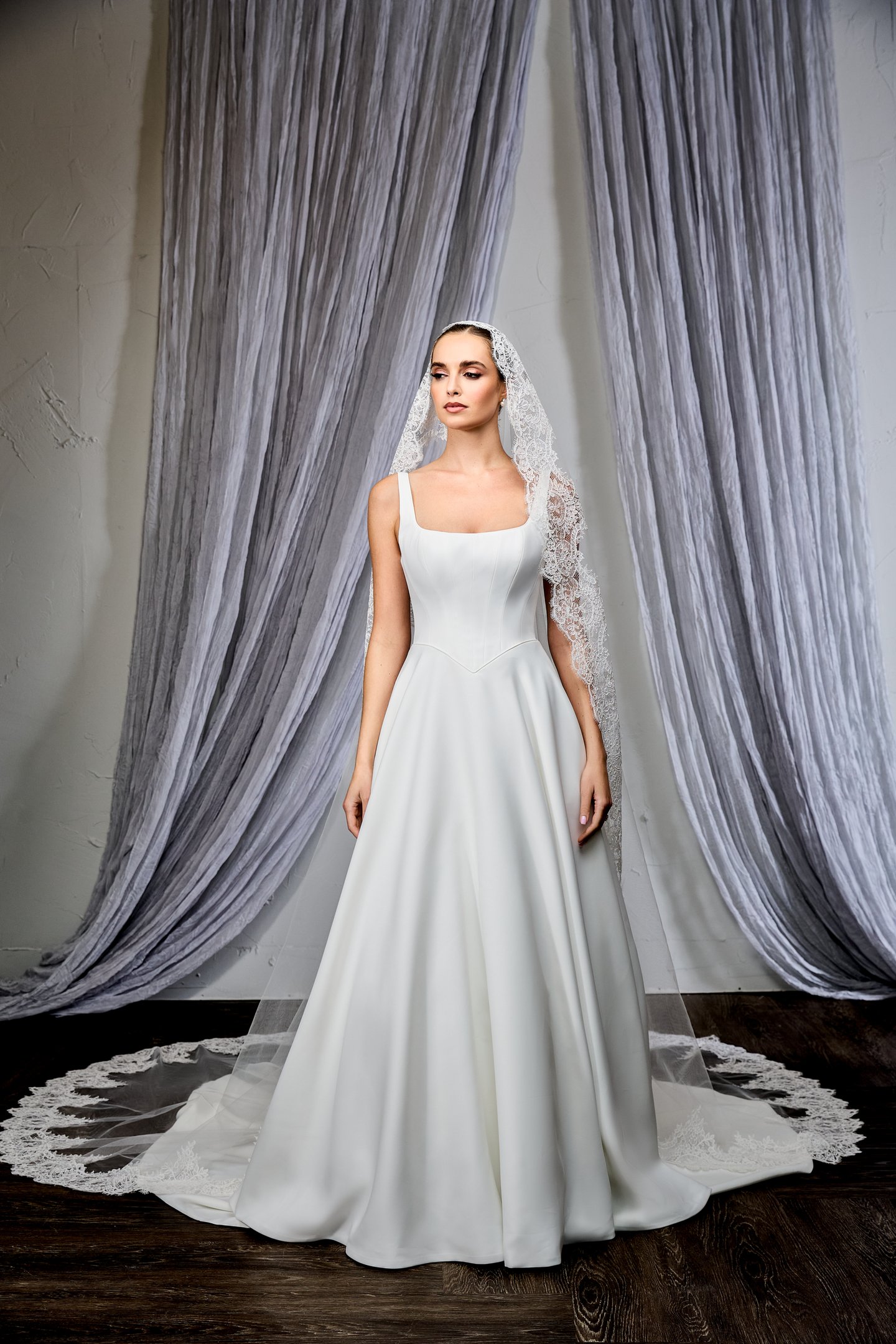 Thanks & Goodluck Style TG1134L120 Cathedral Length Mantilla Veil with a Corded Alençon Lace Trim on Edge