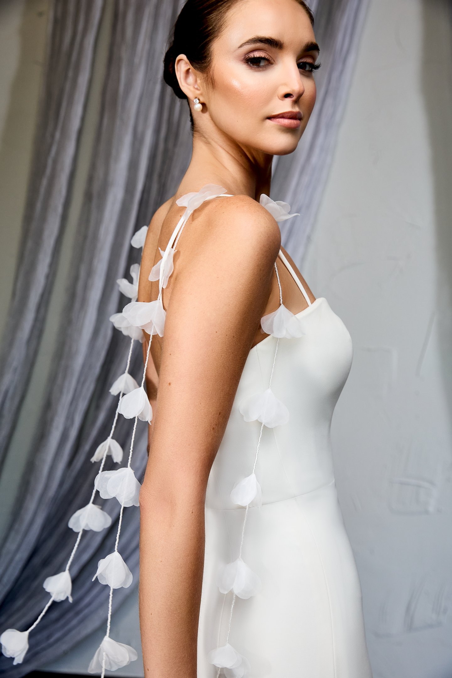 Thanks & Goodluck Style TG1138 Detachable Crepe Straps with 2 Rows of Tonal Beading and 3D Florals