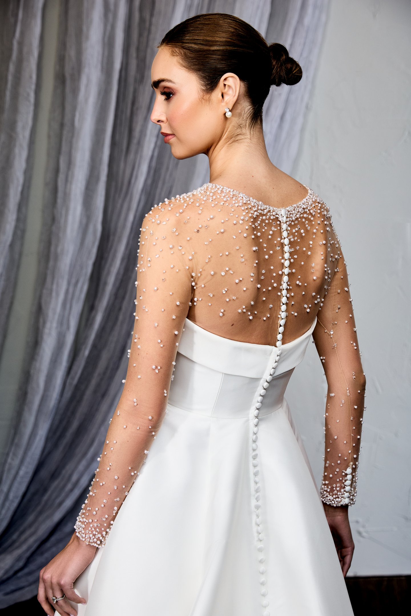 Thanks & Goodluck Style TG1139 Tulle Illusion Bodysuit with Jewel Neckline and Long Sleeves