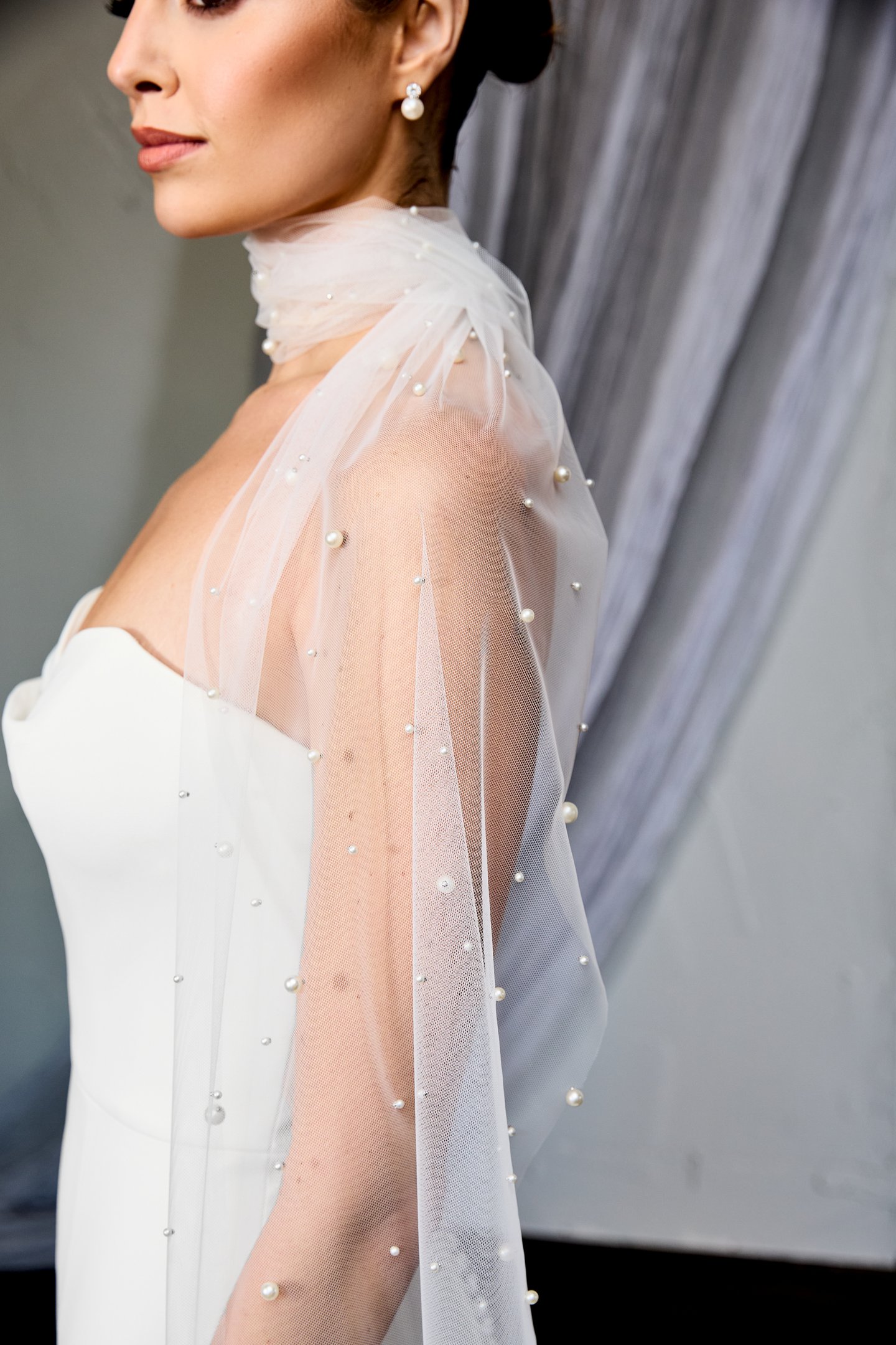 Thanks & Goodluck Style TG1141 Pearl Embroidered Tulle Neck Scarf
