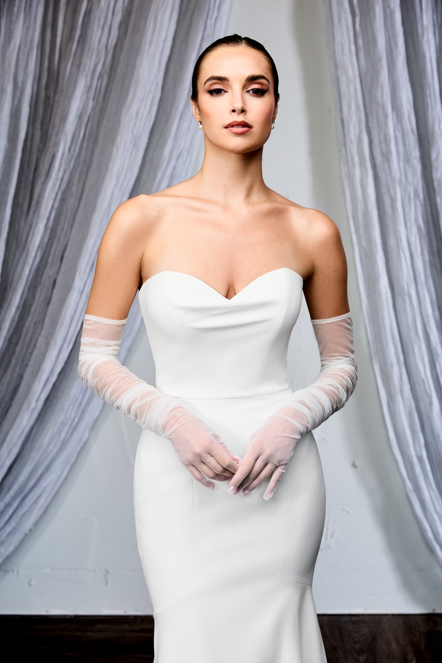 Thanks & Goodluck Style TG1146 Stretch Tulle Long Gloves with Subtle Ruching