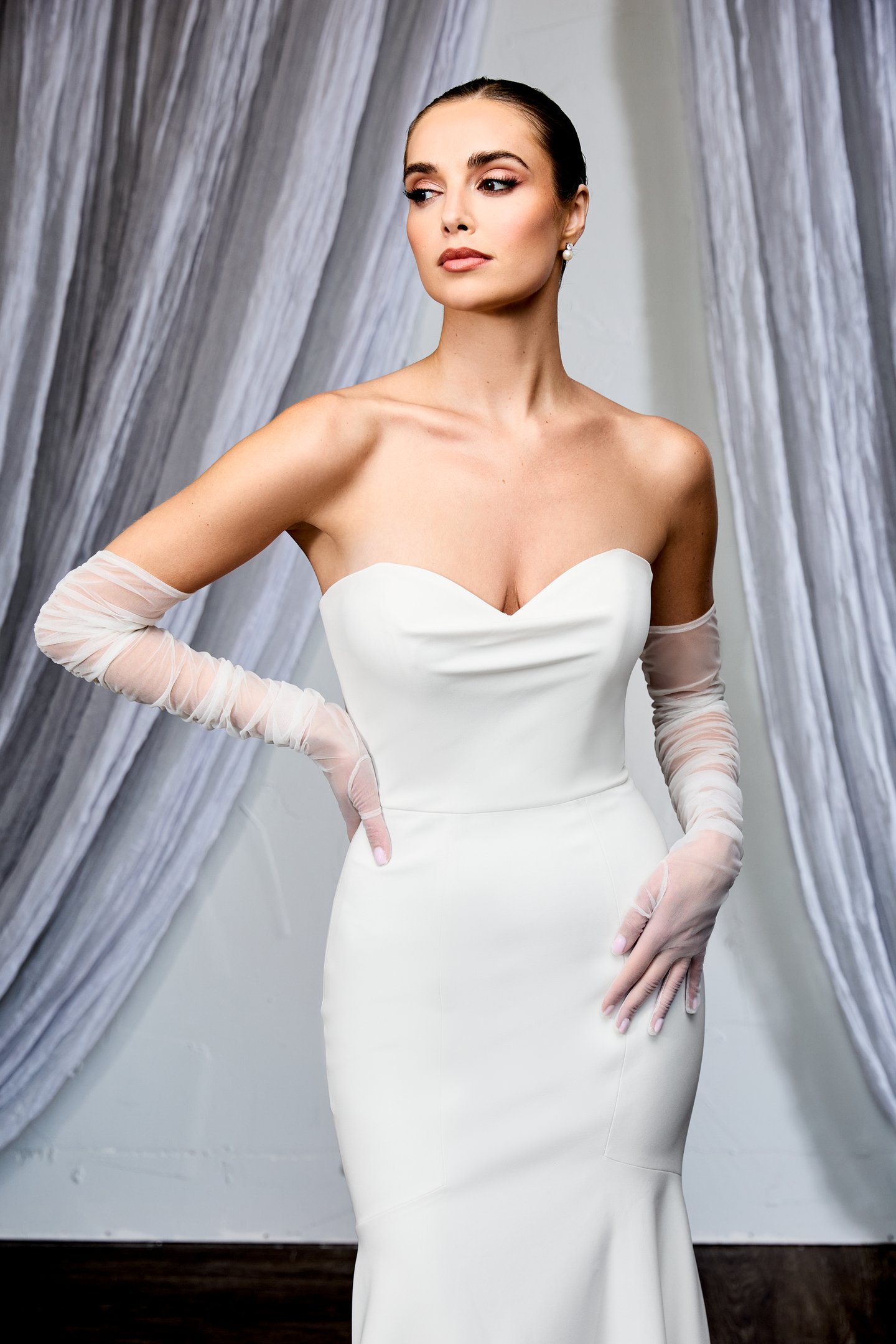 Thanks & Goodluck Style TG1146 Stretch Tulle Long Gloves with Subtle Ruching
