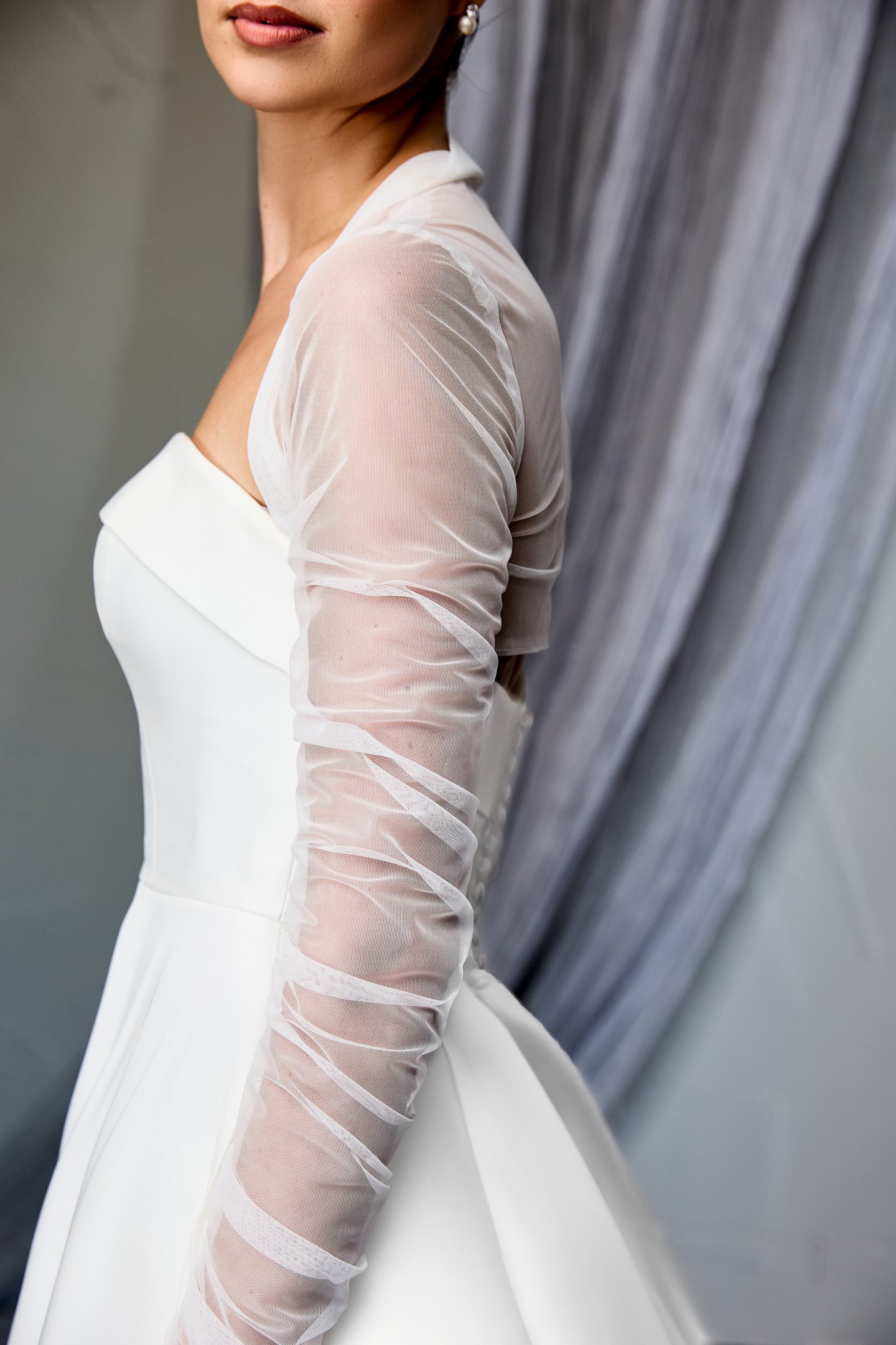 Thanks & Goodluck Style TG1148 Stretch Tulle Open Bolero with Queen Anne Neckline and Long Sleeves