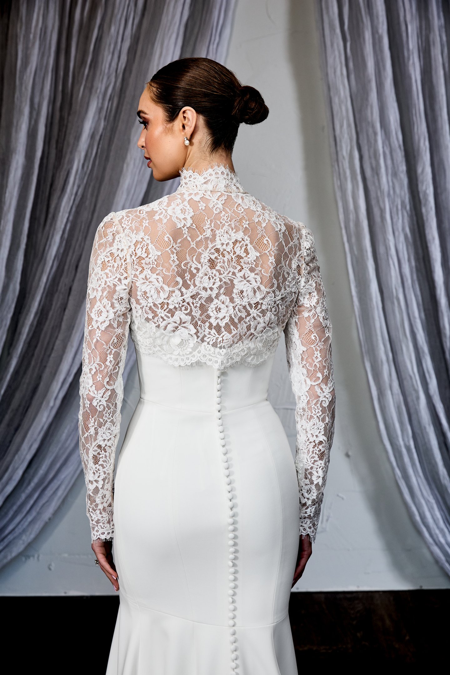 Thanks & Goodluck Style TG1152 Corded Chantilly Lace Jacket with Front Neckline Collar Closure