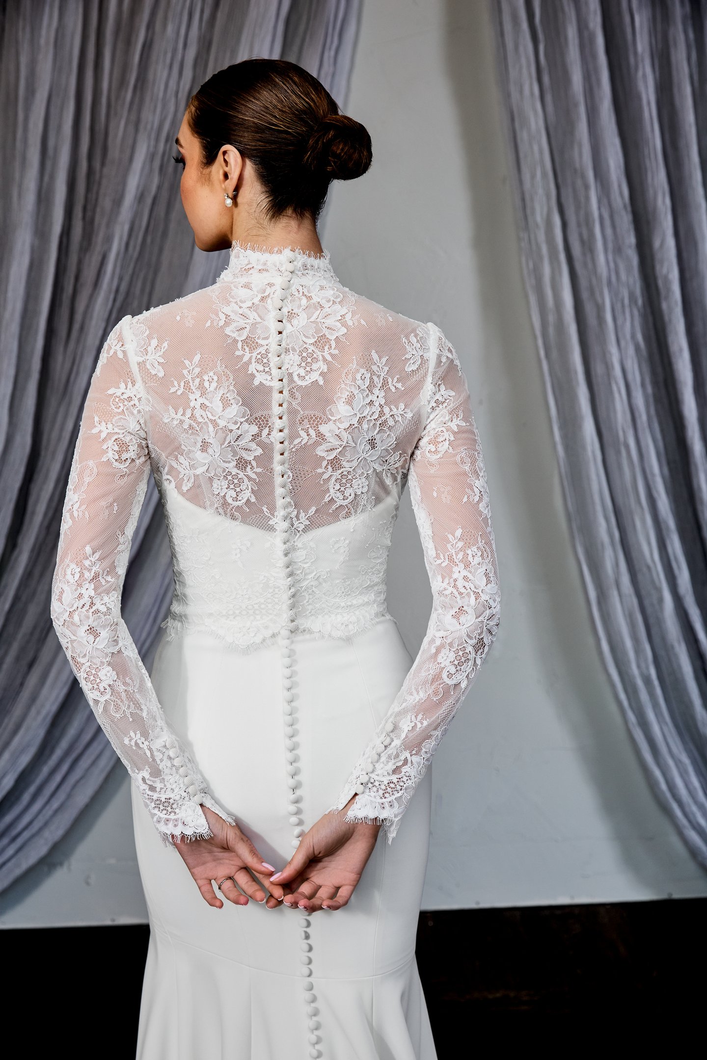 Thanks & Goodluck Style TG1153 Corded Alençon Lace Jacket with High Neckline and Long Sleeves