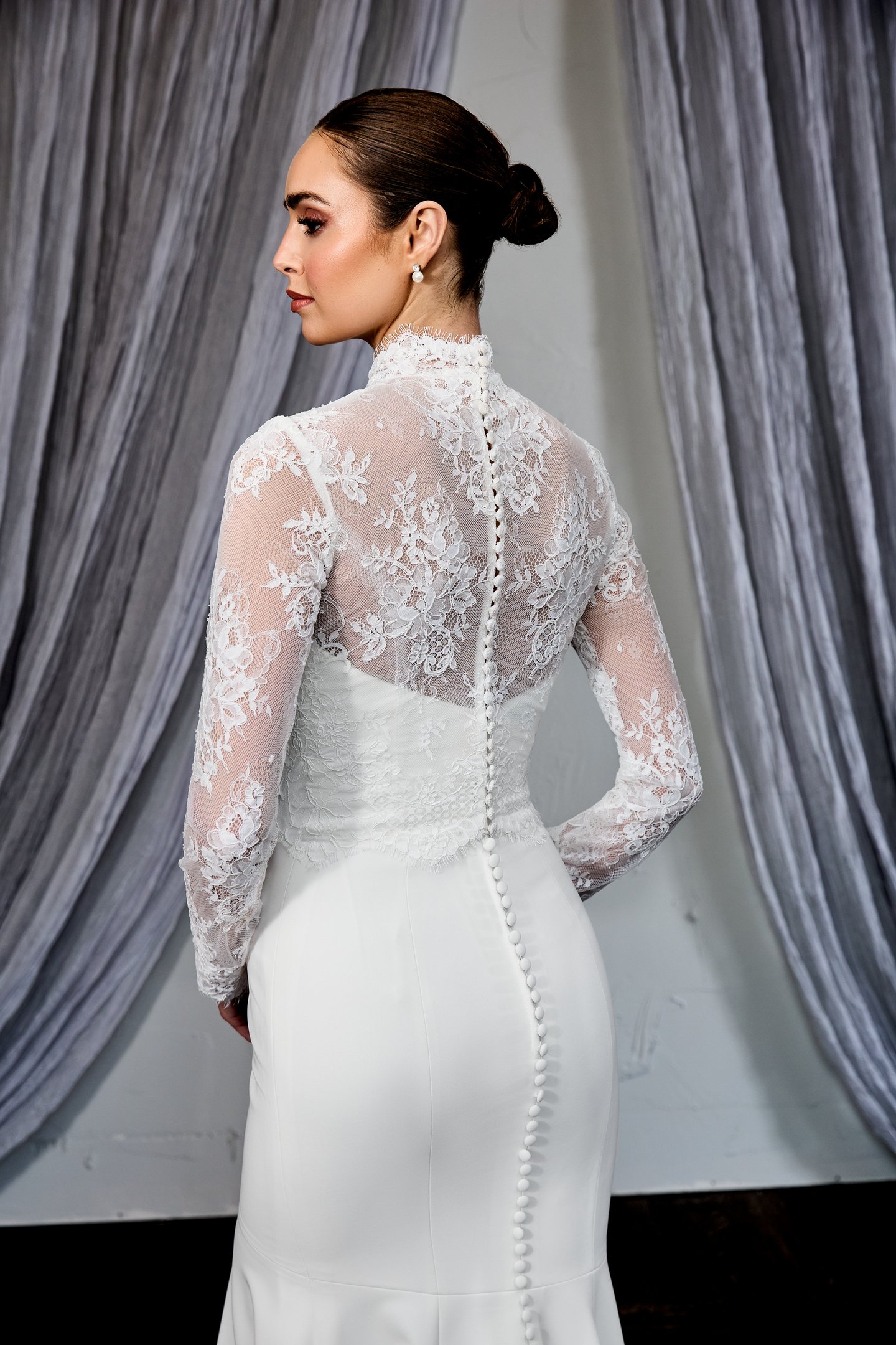 Thanks & Goodluck Style TG1153 Corded Alençon Lace Jacket with High Neckline and Long Sleeves