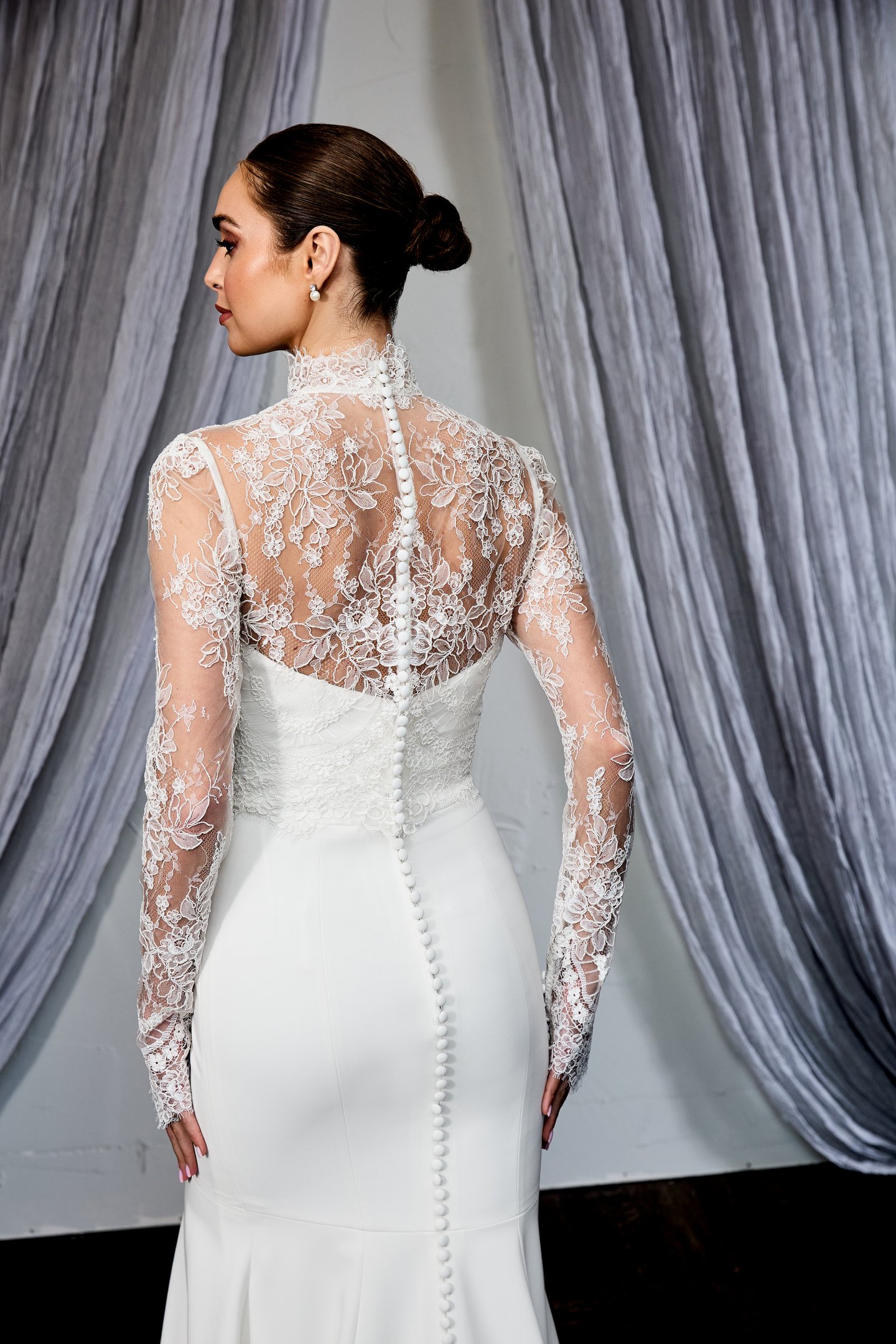 Thanks & Goodluck Style TG1154 Chantilly Lace Jacket with High Collar Neckline and Long Sleeves