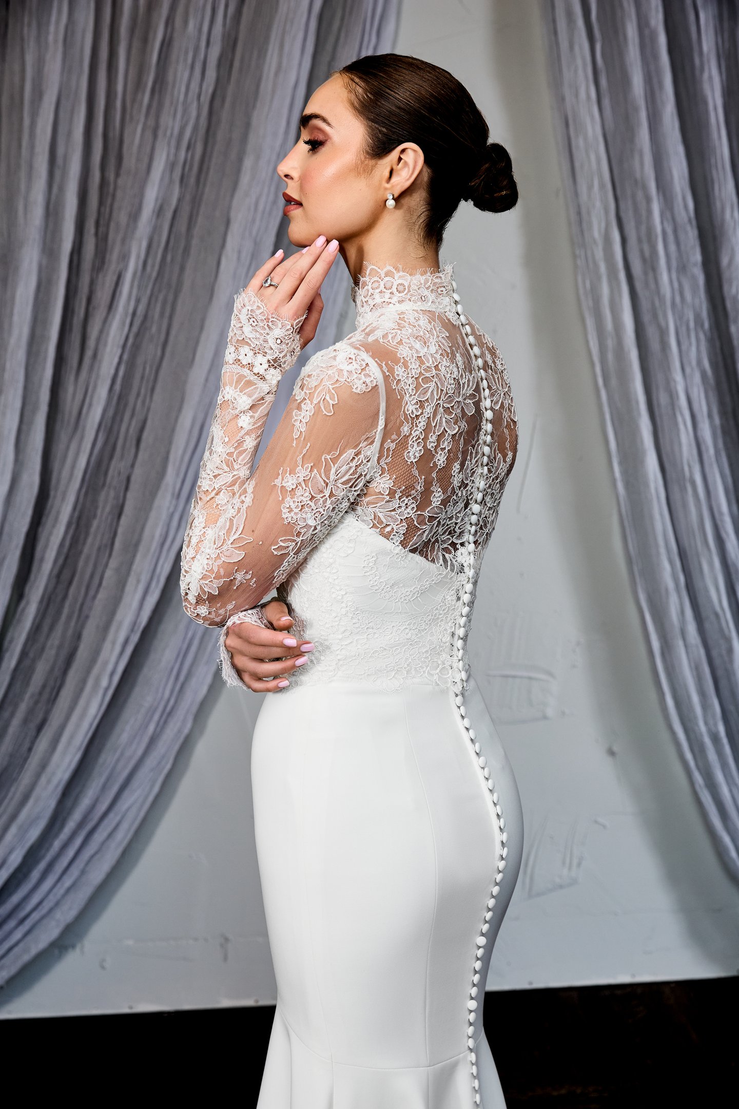 Thanks & Goodluck Style TG1154 Chantilly Lace Jacket with High Collar Neckline and Long Sleeves