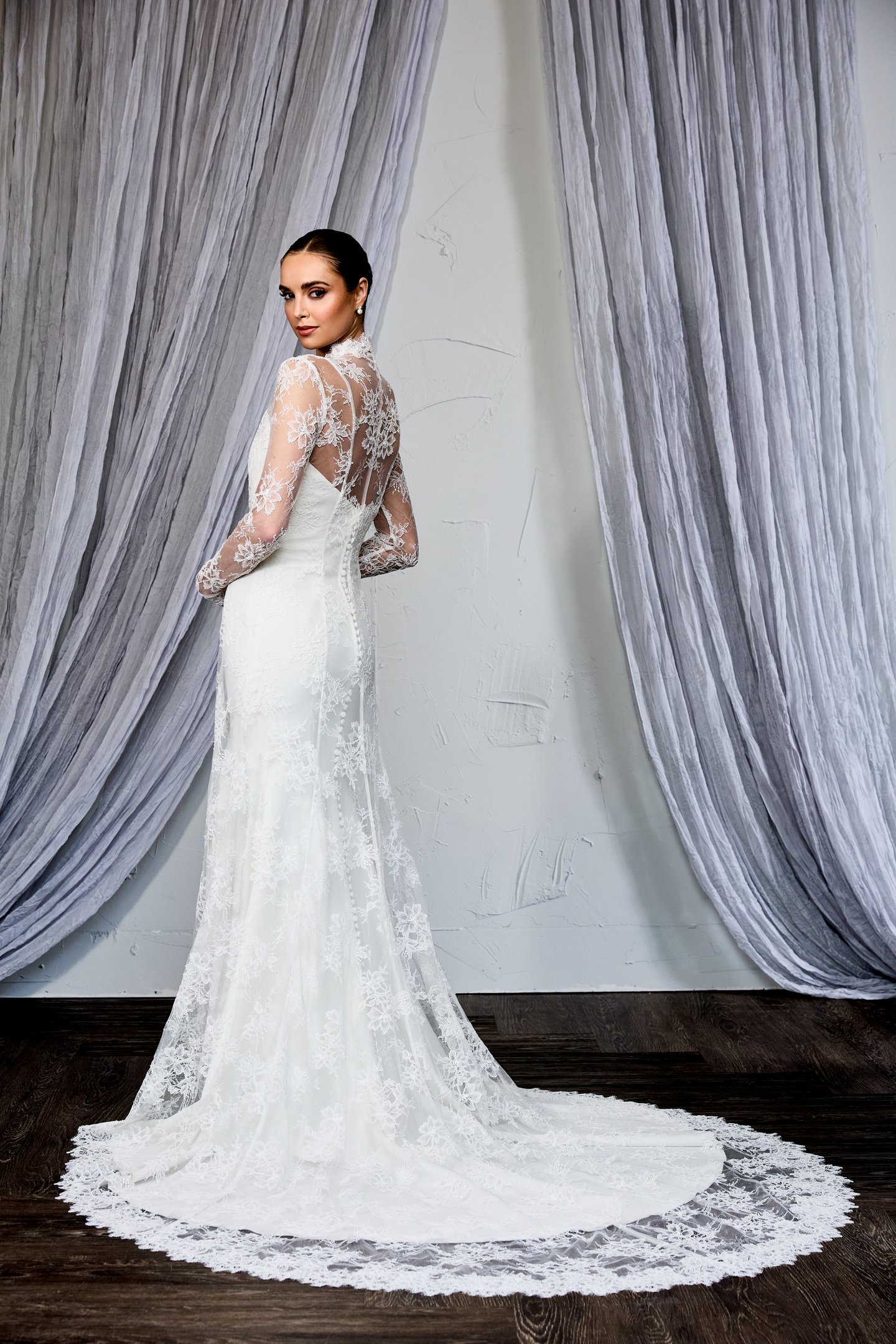 Thanks & Goodluck Style TG1156 Allover Chantilly Lace Robe Style Jacket with Chapel Length Train