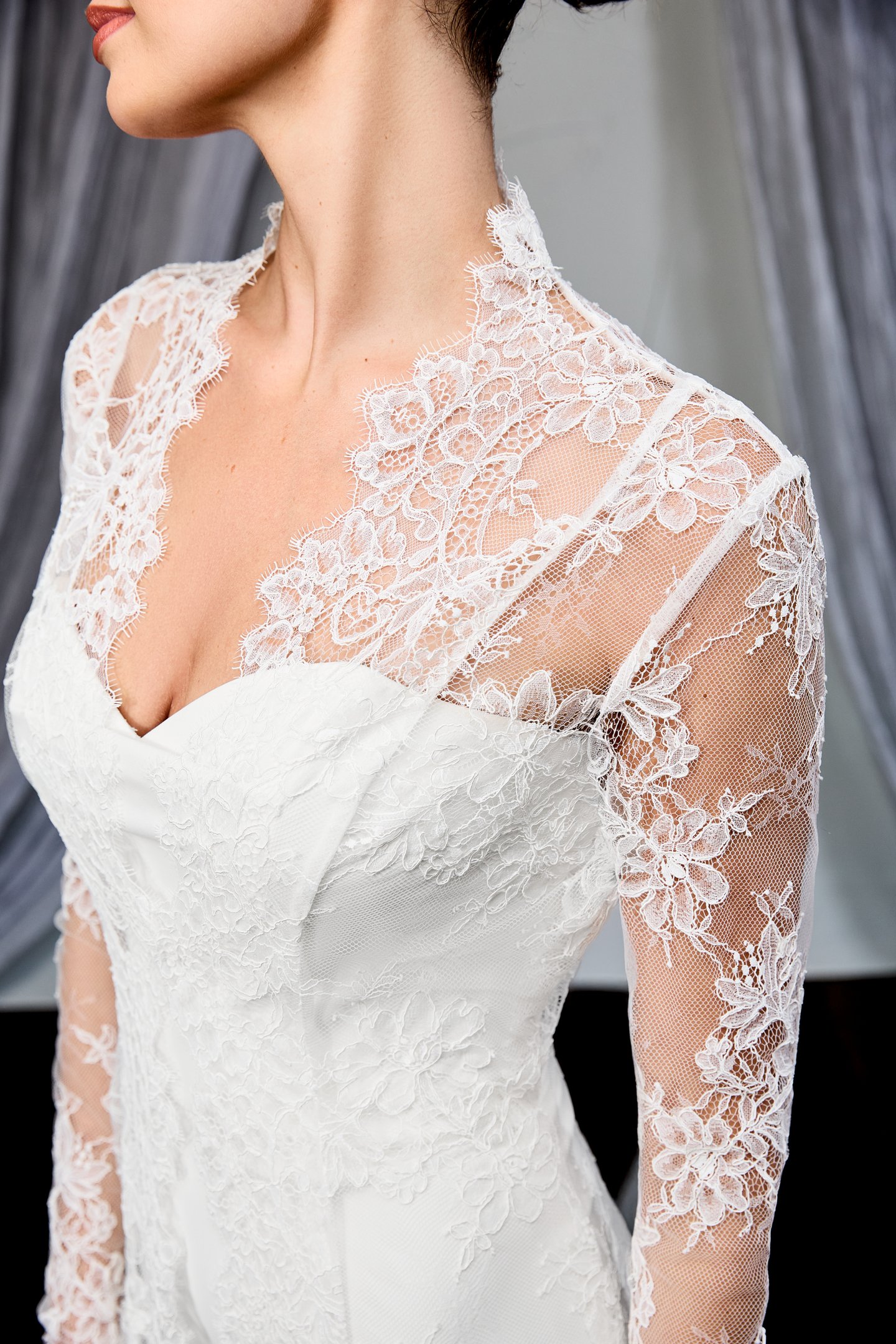 Thanks & Goodluck Style TG1156 Allover Chantilly Lace Robe Style Jacket with Chapel Length Train