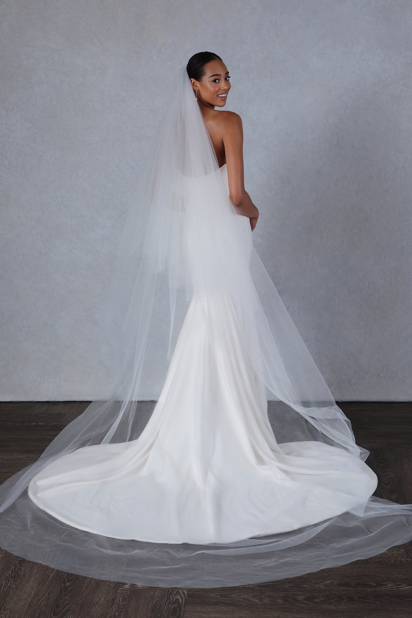 Thanks & Goodluck Style TG1025L120 Cathedral Length Raw Edge Veil with Blusher