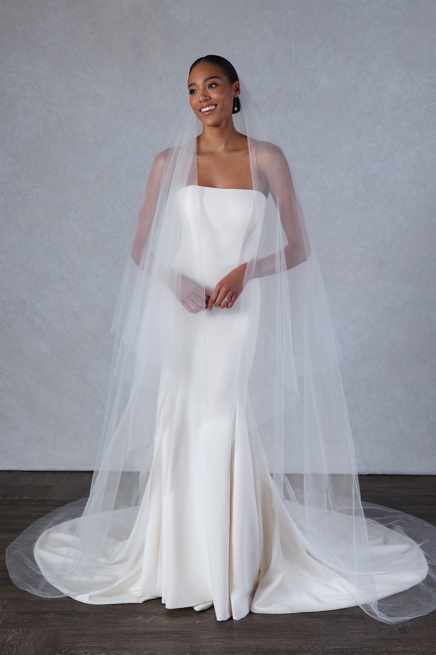 Thanks & Goodluck Style TG1025L120 Cathedral Length Raw Edge Veil with Blusher