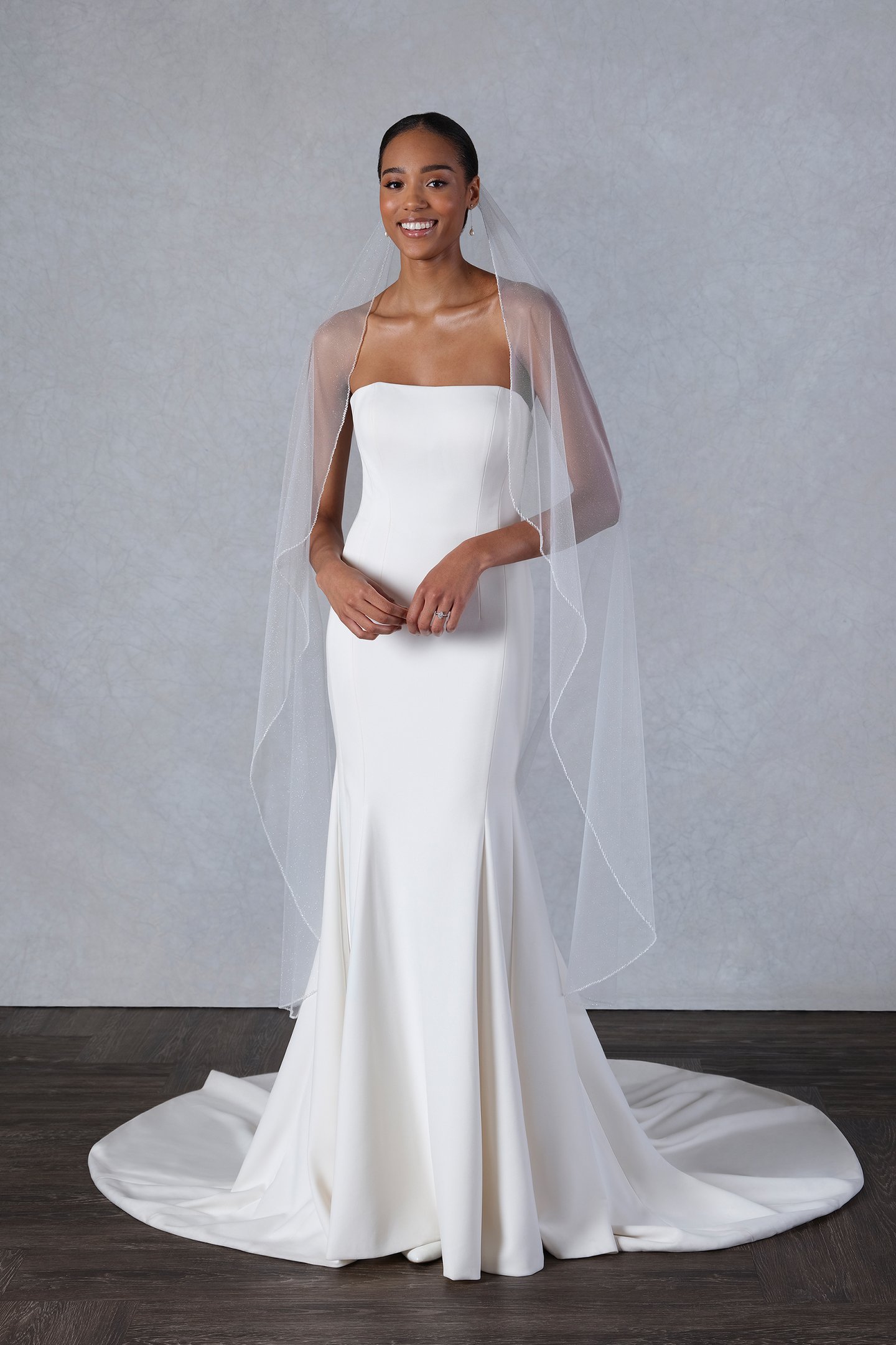 Thanks & Goodluck Style TG1028L060 Waltz Length Sparkle Tulle Veil with Beaded Edge