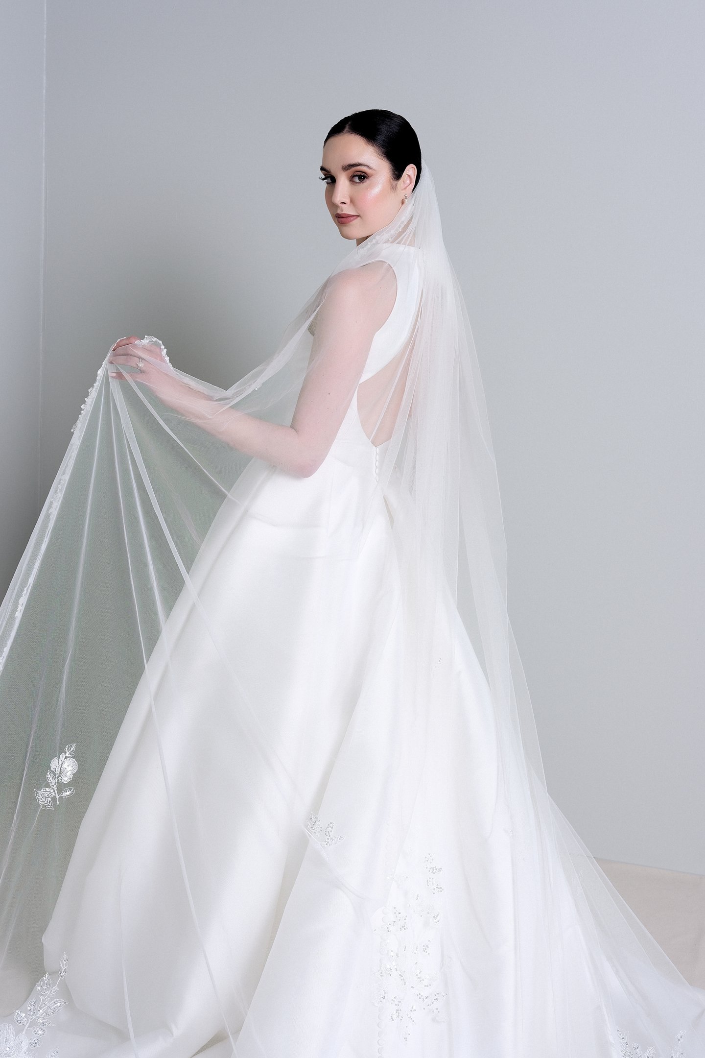 Thanks & Goodluck Style TG1071L135 Cathedral Length Veil with Embroidered Sequin Lace