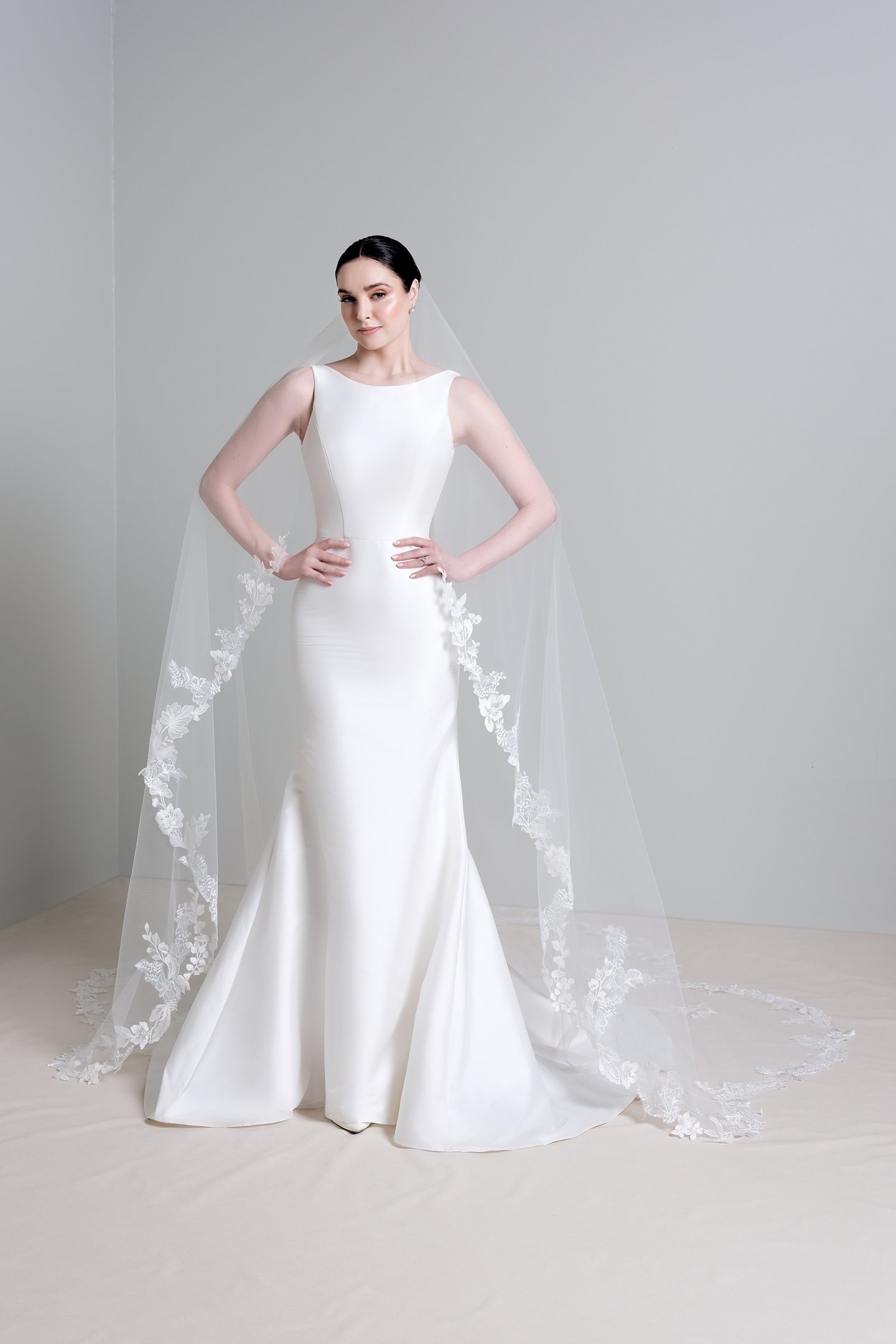 Thanks & Goodluck Style TG1077L120 Cathedral Length Tulle Veil with Chantilly Lace Edges