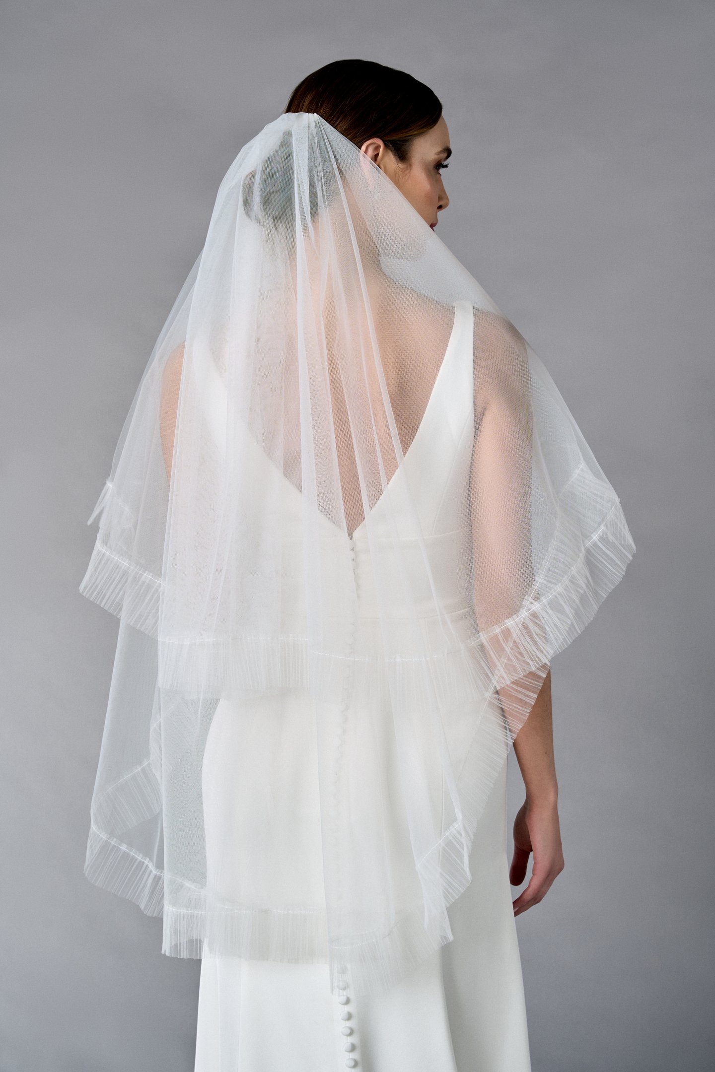 Thanks & Goodluck Style TG1105L037 Fingertip Length Tulle Veil with Ruffle Tulle Edge and Blusher