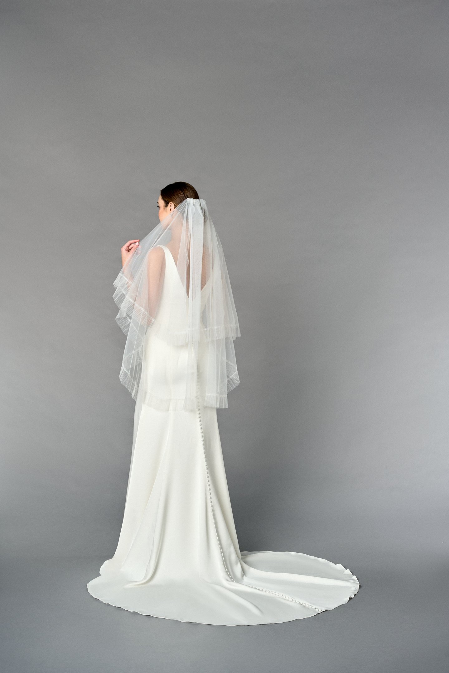 Thanks & Goodluck Style TG1105L037 Fingertip Length Tulle Veil with Ruffle Tulle Edge and Blusher