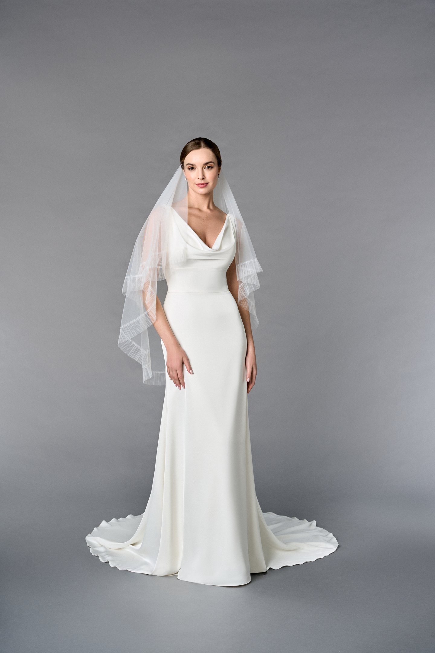 Thanks & Goodluck Style TG1105L037 Fingertip Length Tulle Veil with Ruffle Tulle Edge and Blusher