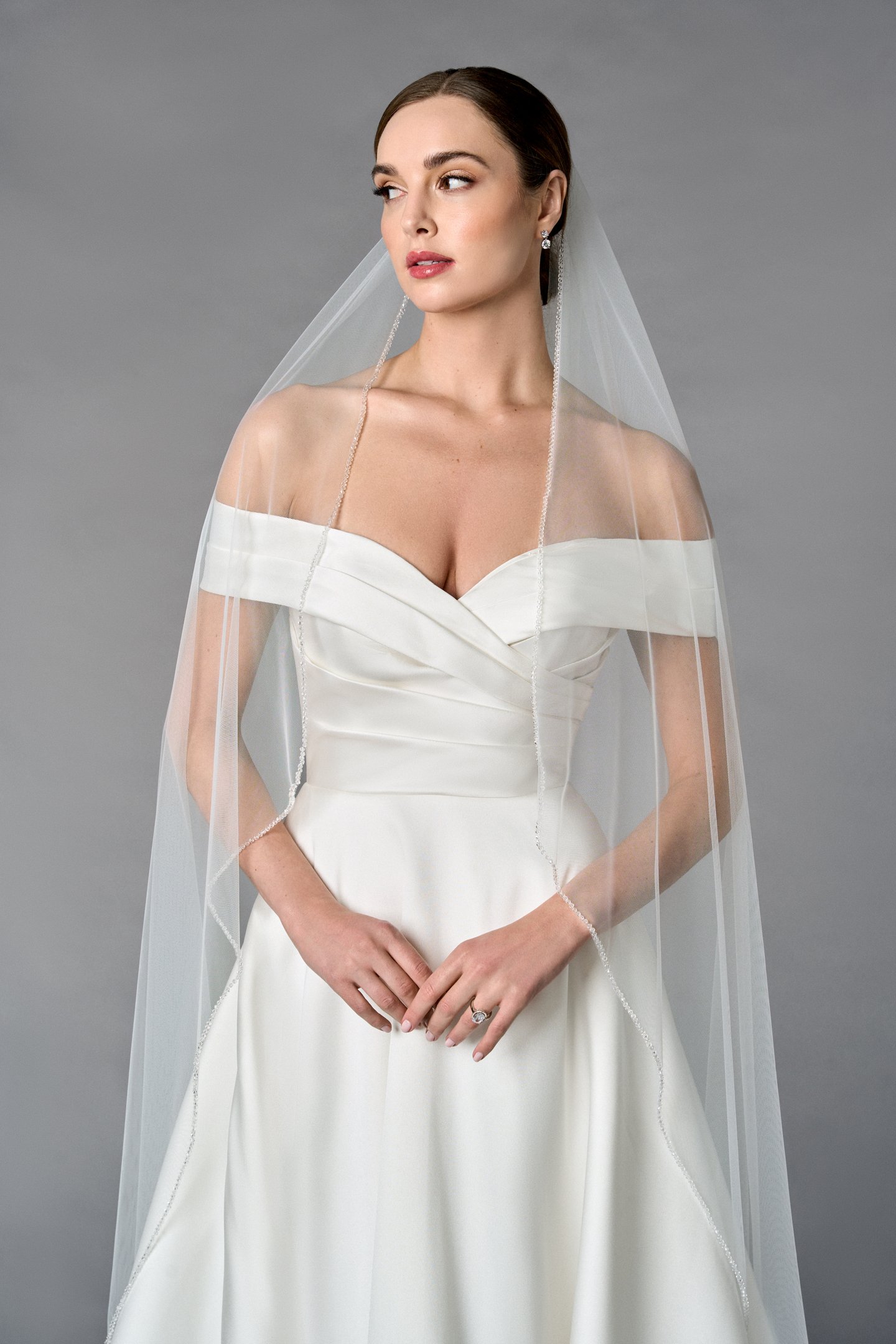 Thanks & Goodluck Style TG1106L060 Waltz Length Tulle Veil with Crystal Beaded Edge