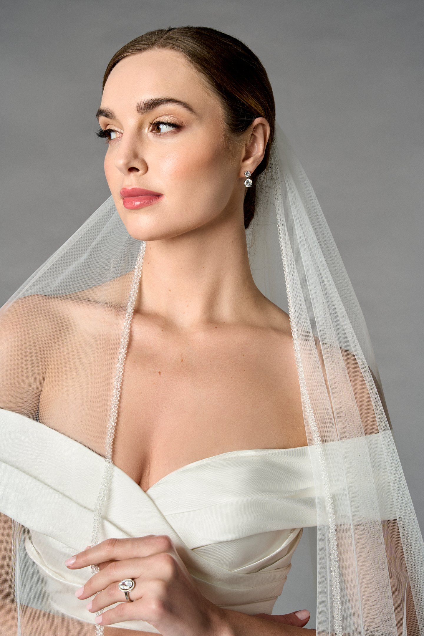 Thanks & Goodluck Style TG1107L110 Cathedral Length Tulle Veil with Double Layer of Crystal Beaded Edge