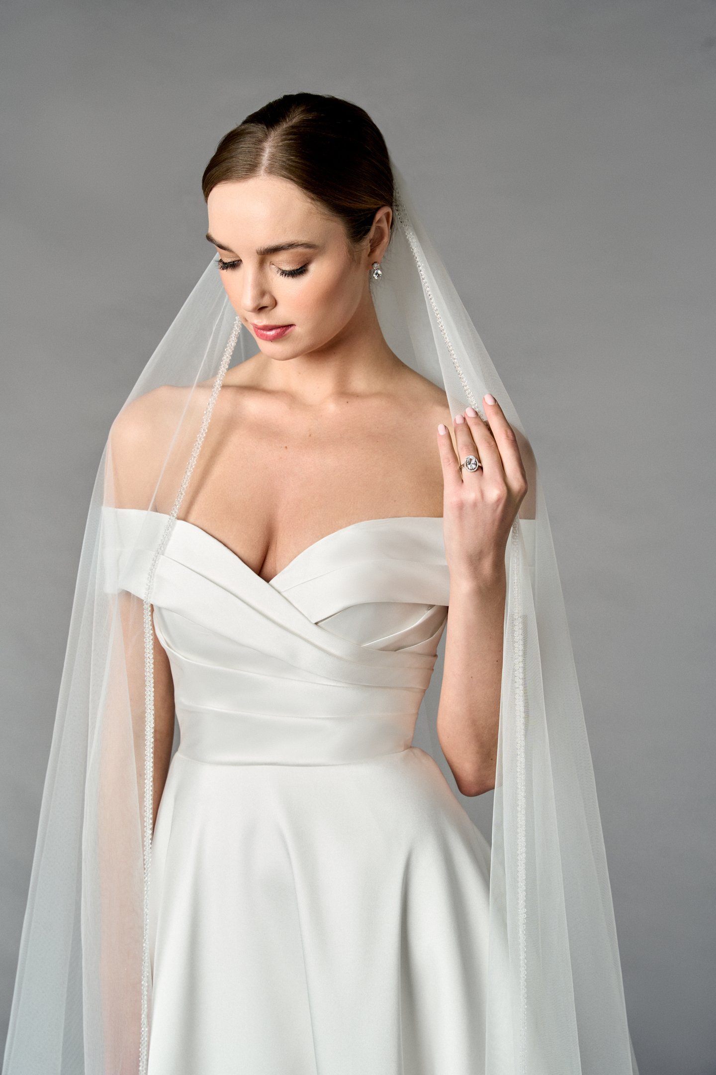 Thanks & Goodluck Style TG1107L110 Cathedral Length Tulle Veil with Double Layer of Crystal Beaded Edge